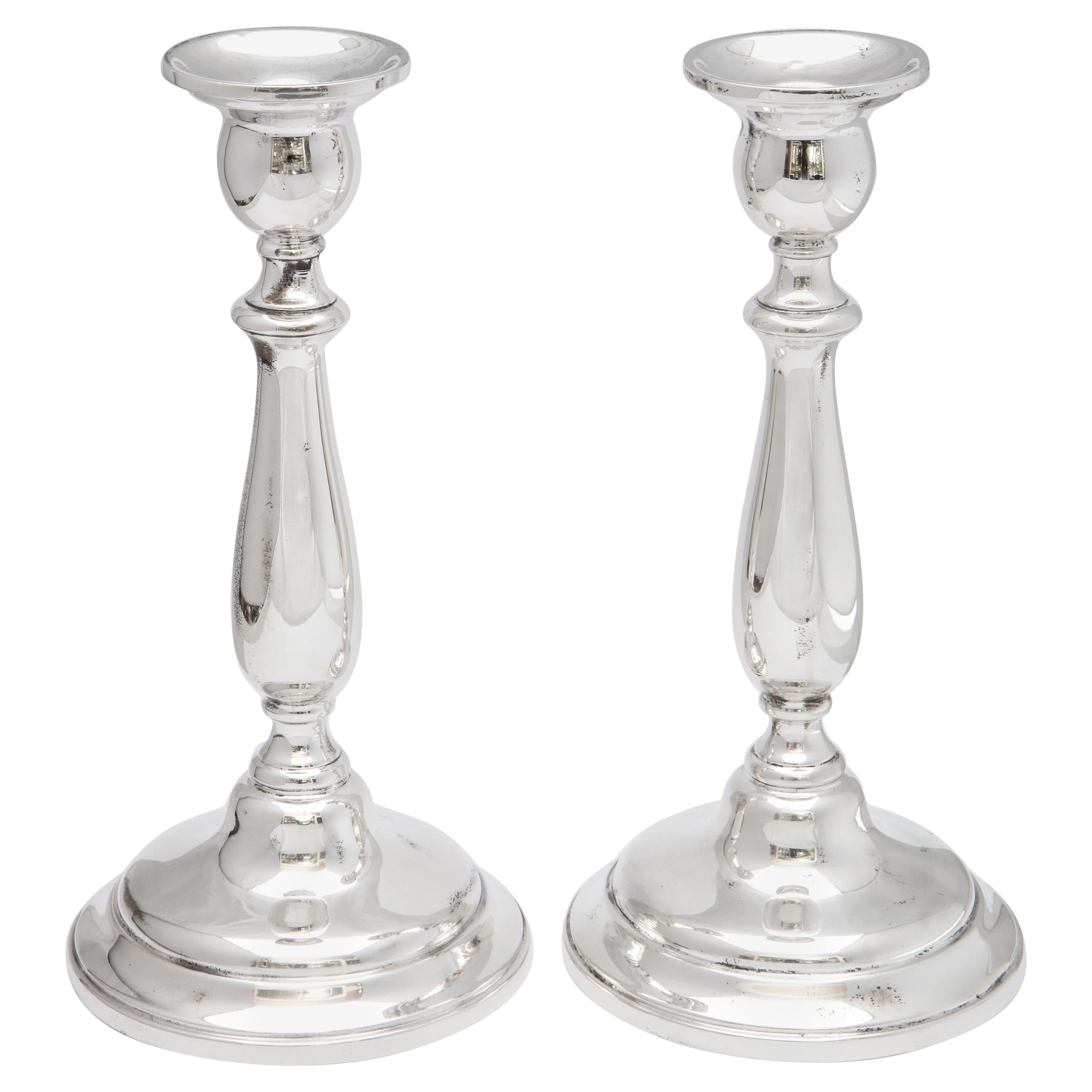 Pair of Tall Sterling Silver Empire-Style Candlesticks