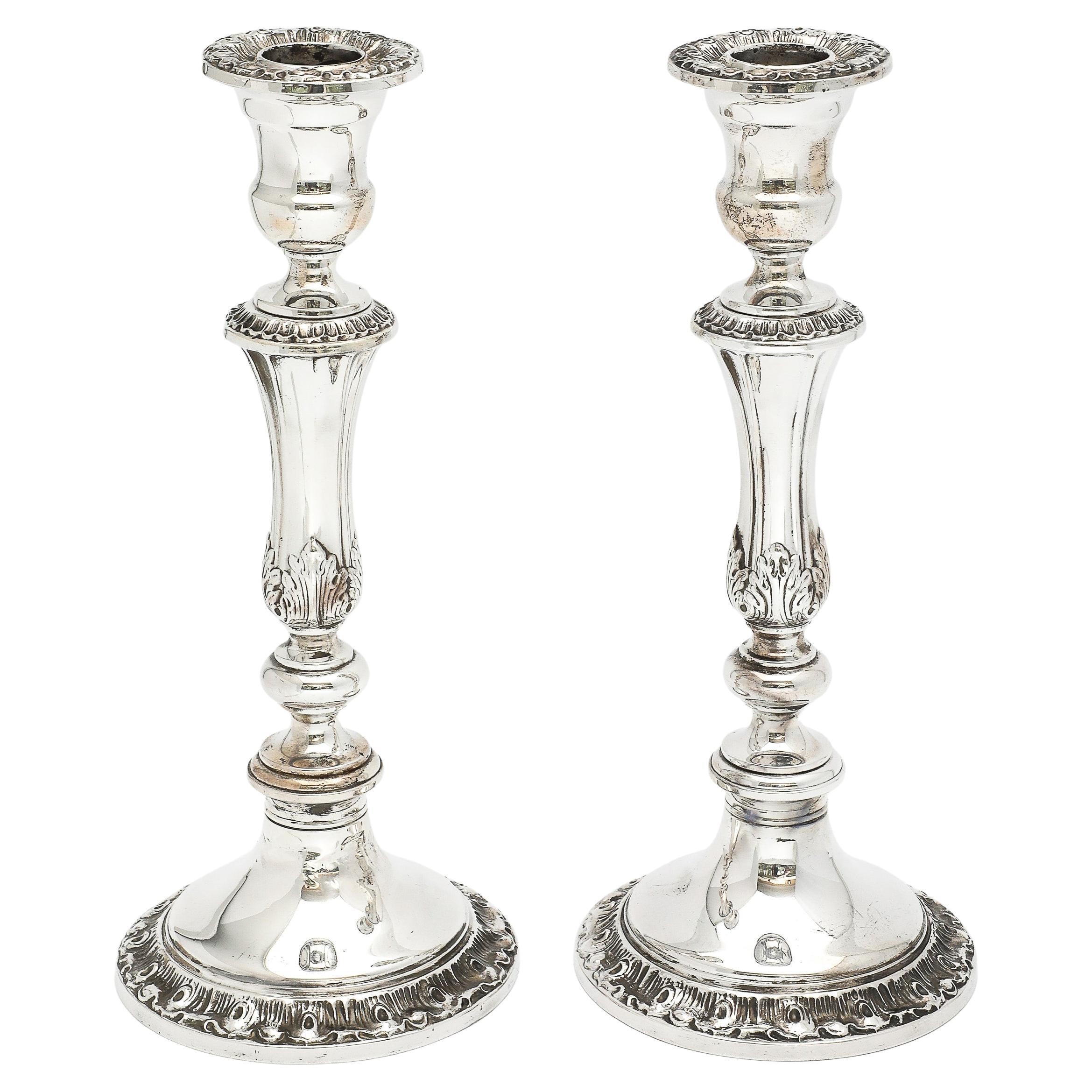 Pair of Tall Sterling Silver Georgian-Style Candlesticks By Gorham
