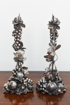 Pair of Tall Sterling Silver Candlesticks in the style of Mario Buccellati