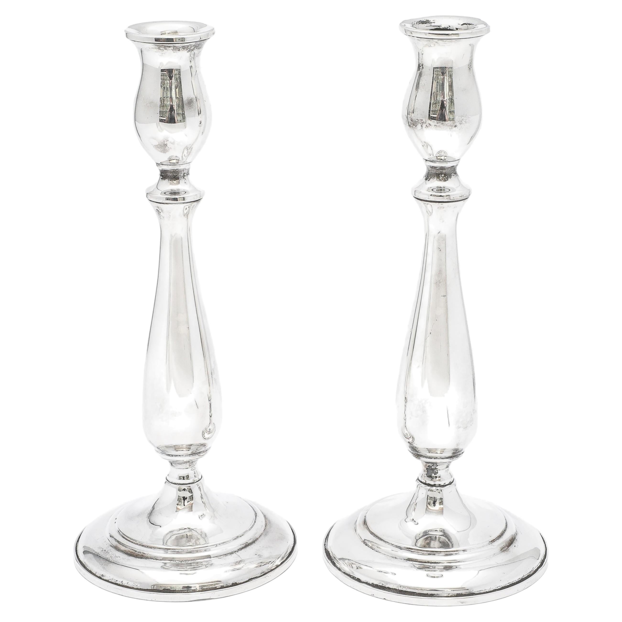Pair of Tall Sterling Silver Mid-Century Candlesticks