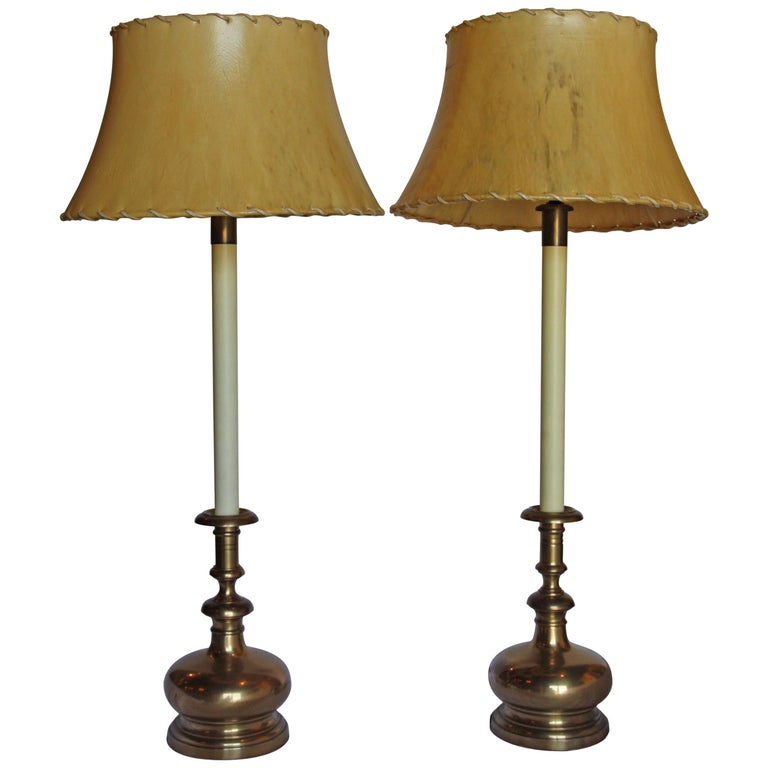 Tall Stiffel Brass Candlestick Lamps, Tall Candlestick Lamp Shades