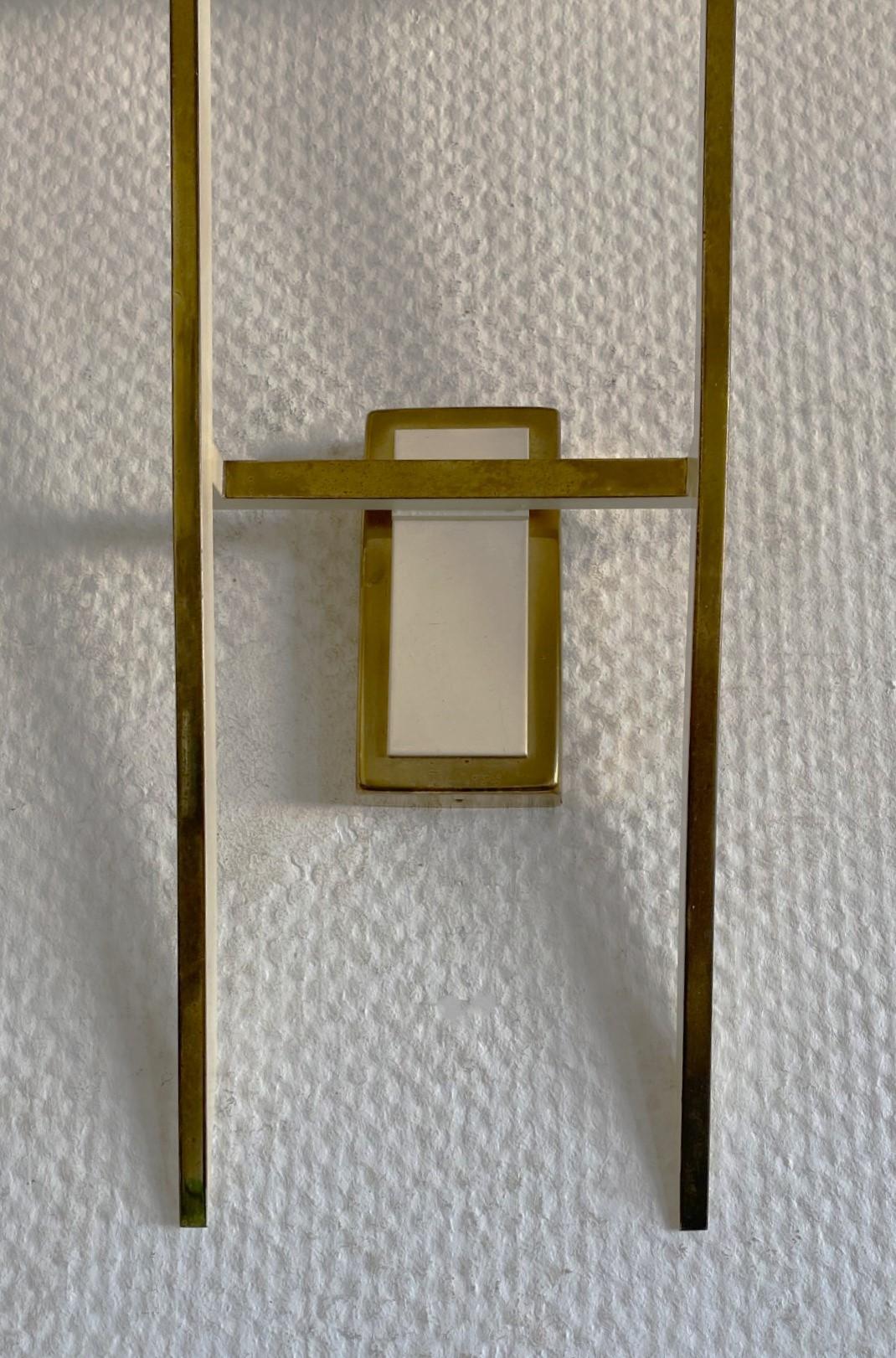 Pair of Tall Stilnovo Glass Brass Two-Arm Wall Sconces, Italy, 1960s For Sale 2