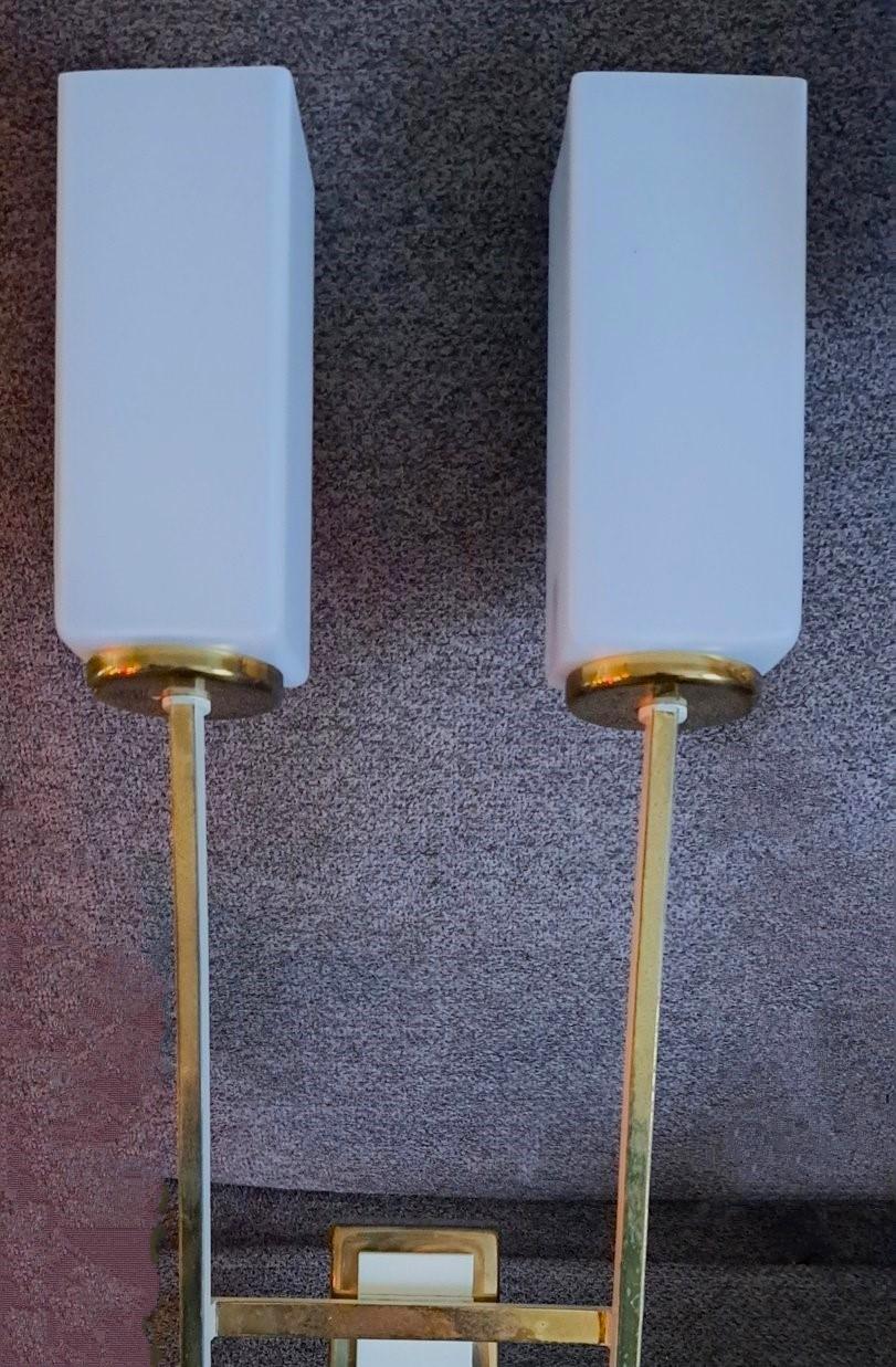 Pair of Tall Stilnovo Glass Brass Two-Arm Wall Sconces, Italy, 1960s For Sale 3