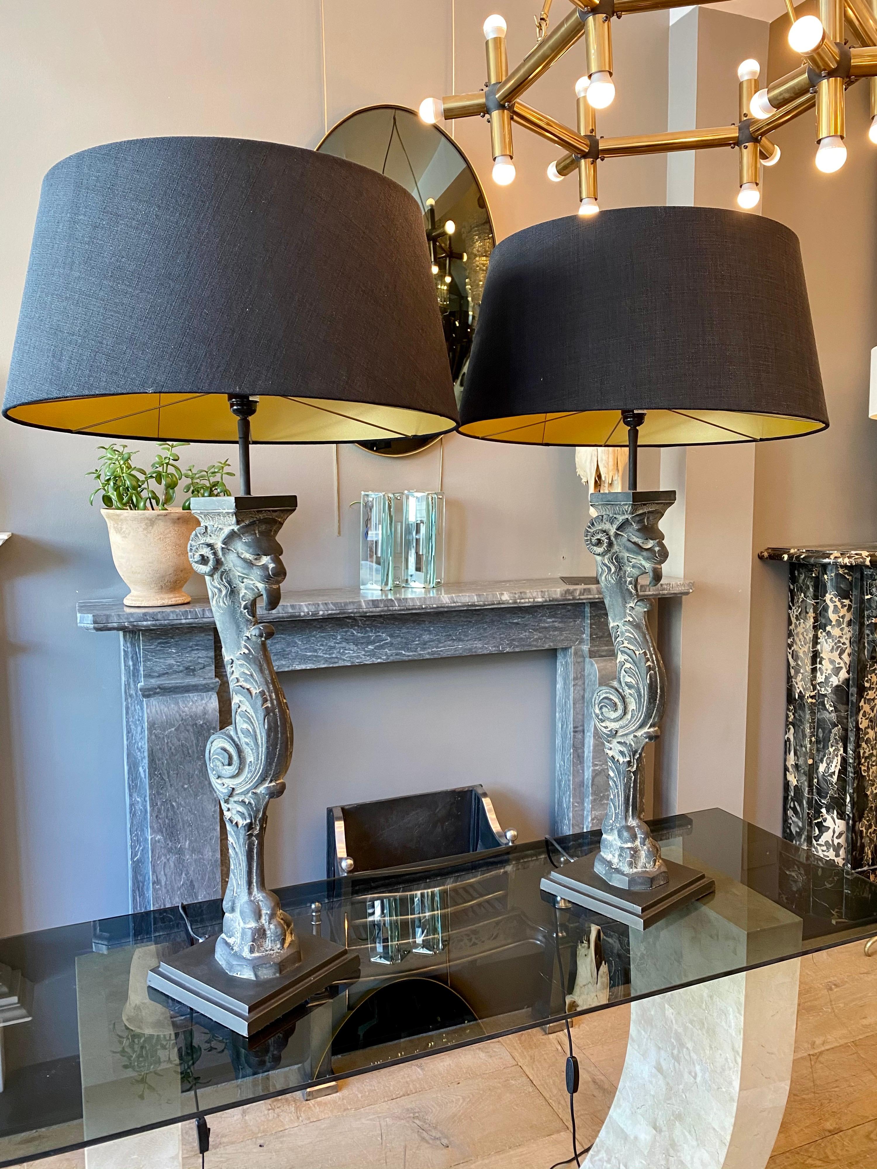 Pair of Tall Stone Monopedia Table Lamps 4