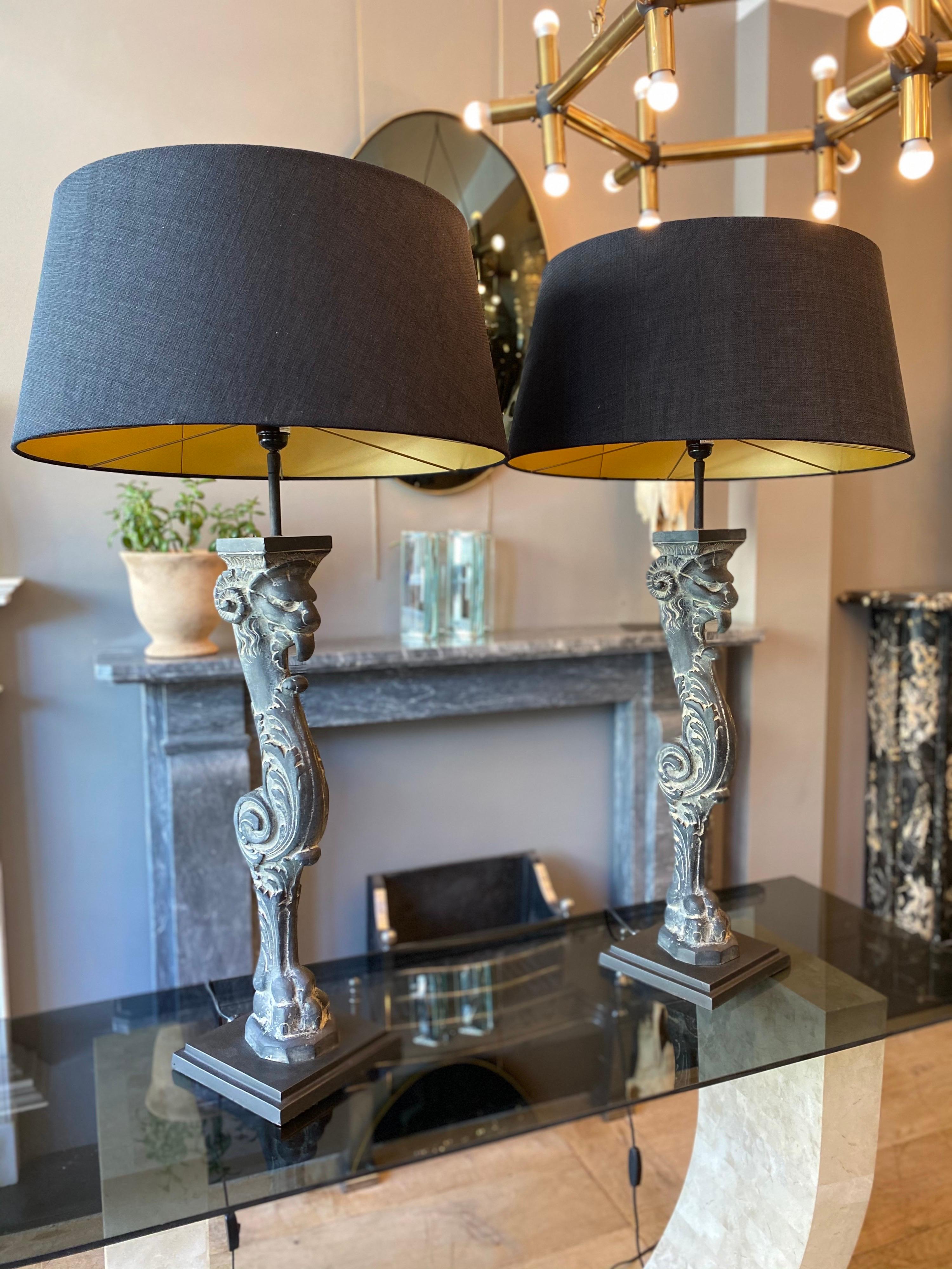 Pair of Tall Stone Monopedia Table Lamps 5