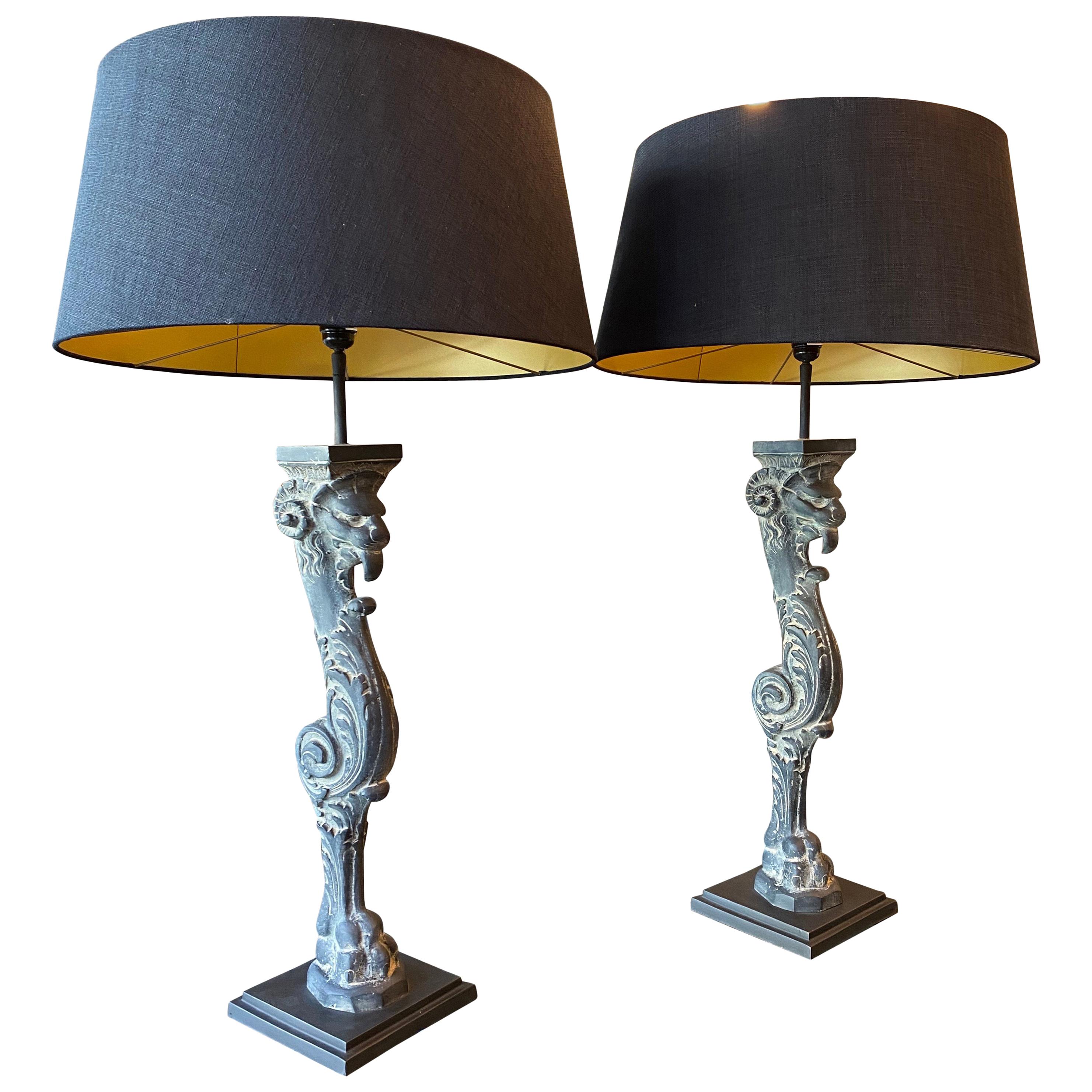 Pair of Tall Stone Monopedia Table Lamps