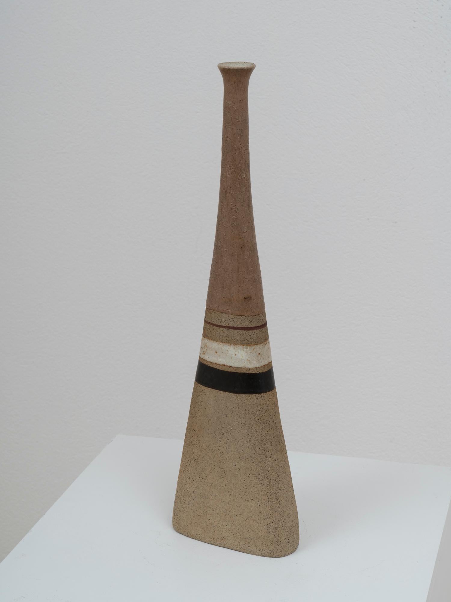 Mid-Century Modern Pair of Tall Striped Ceramic Vases by Bruno Gambone, 1970s