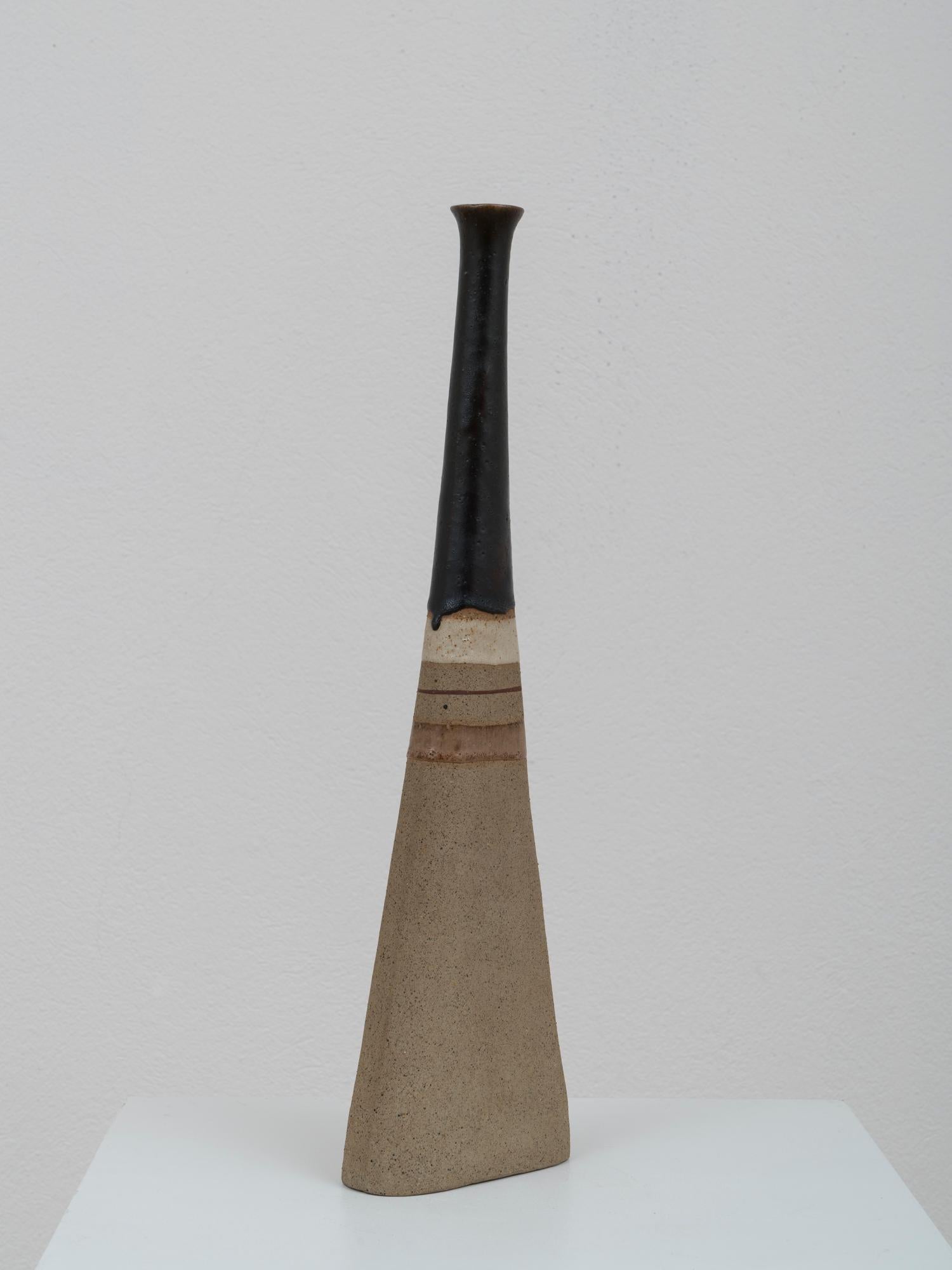 Italian Pair of Tall Striped Ceramic Vases by Bruno Gambone, 1970s
