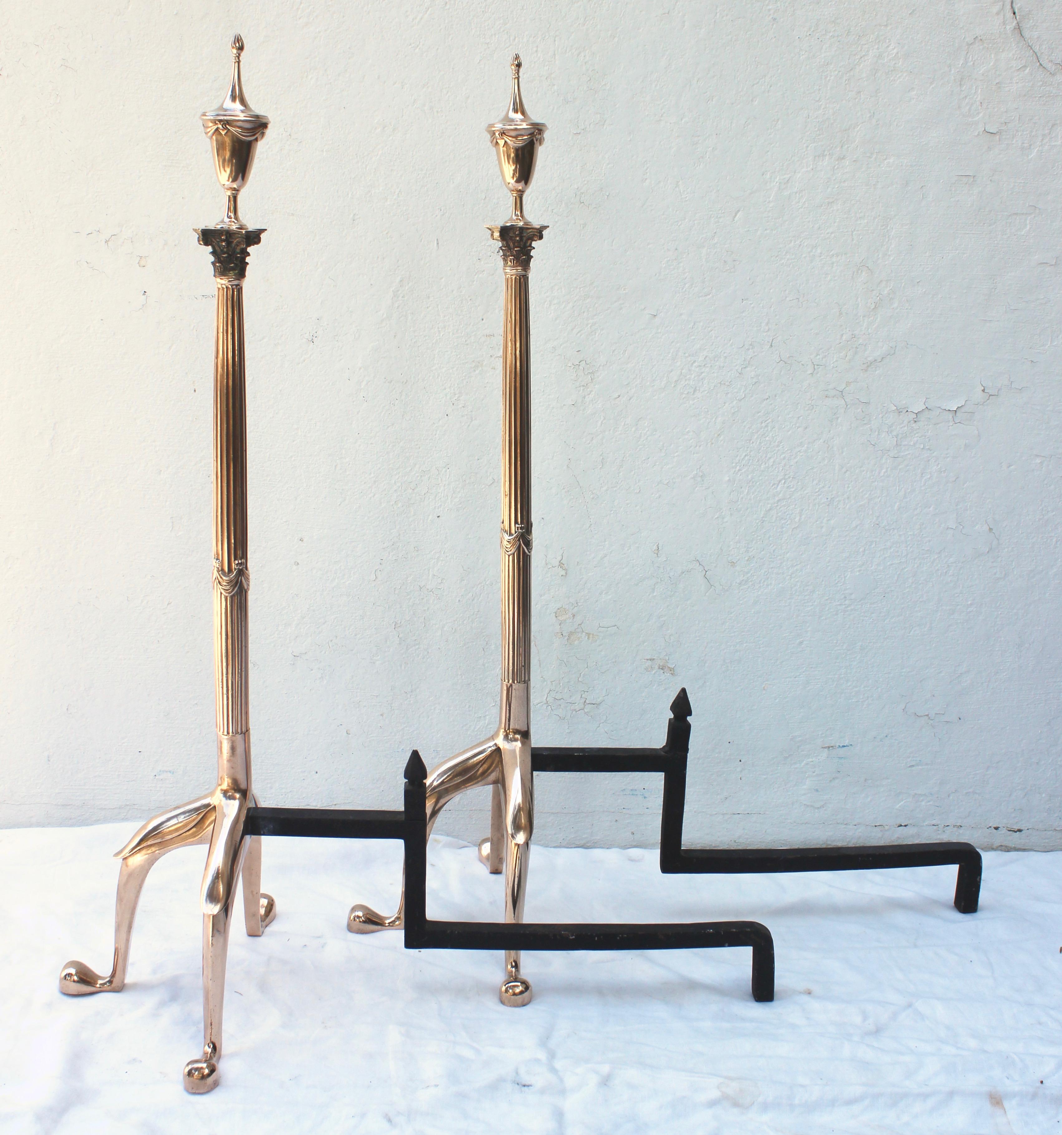 Pair of Tall Swedish Brass Andirons In Excellent Condition In East Hampton, NY