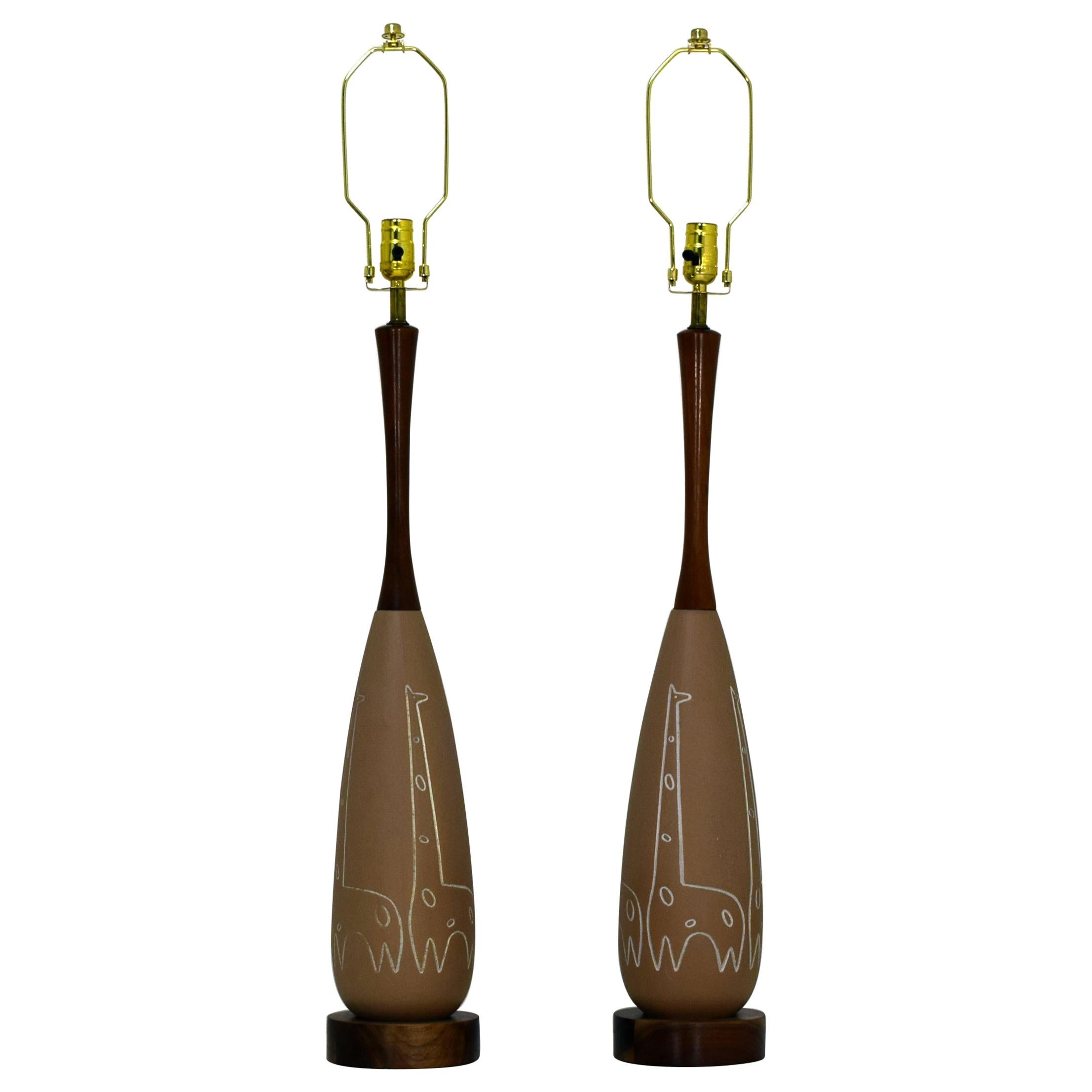 Pair of Tall Table Lamps by Raymor For Sale