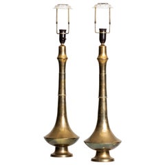 Retro Pair of Tall Table Lamps in Brass Produced in Denmark