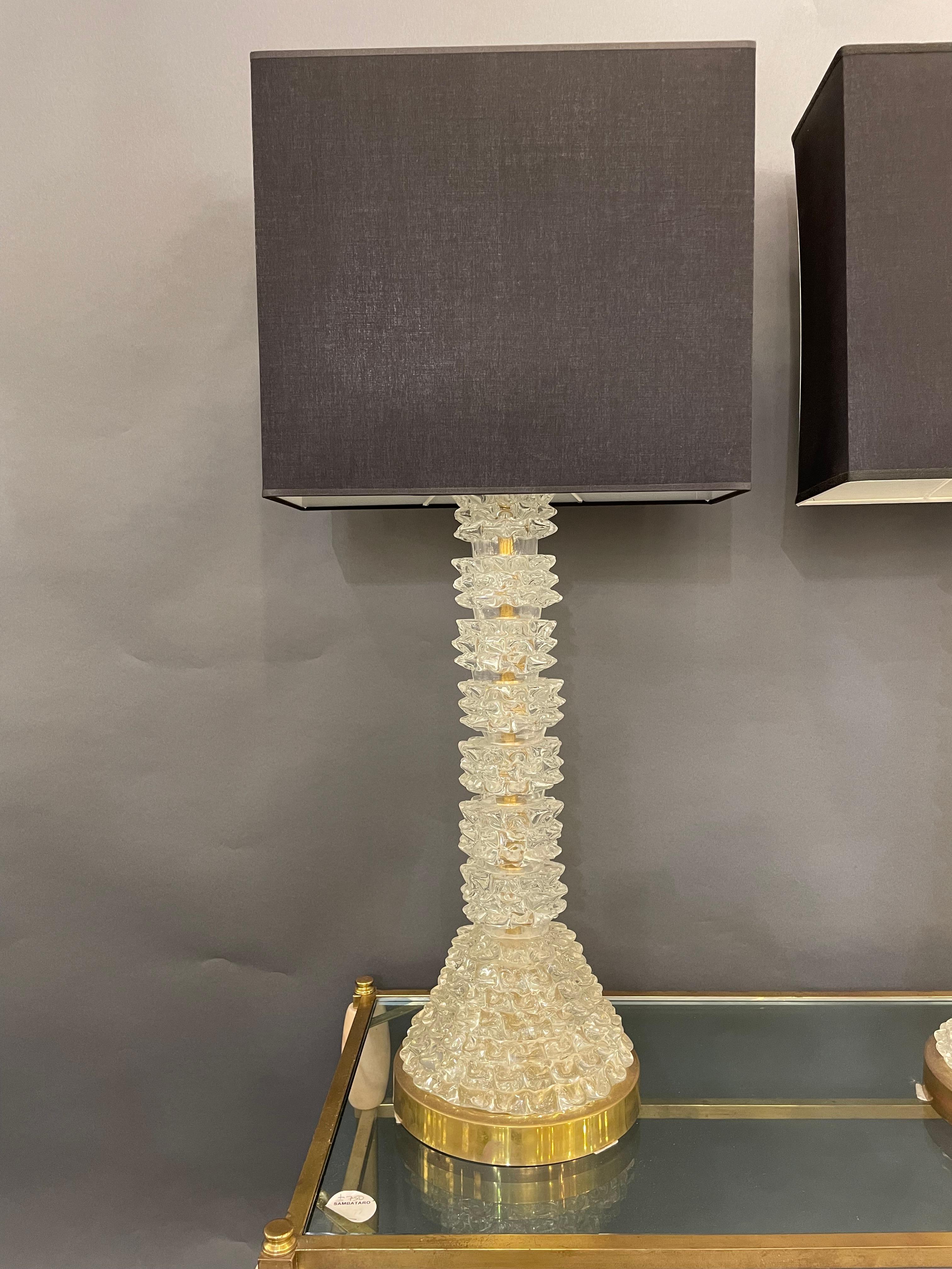 Pair of Tall Table Lamps in Clear Rostrato Murano Glass In Good Condition In London, GB