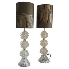 Pair of Tall Table Lamps in Clear Rostrato Murano Glass