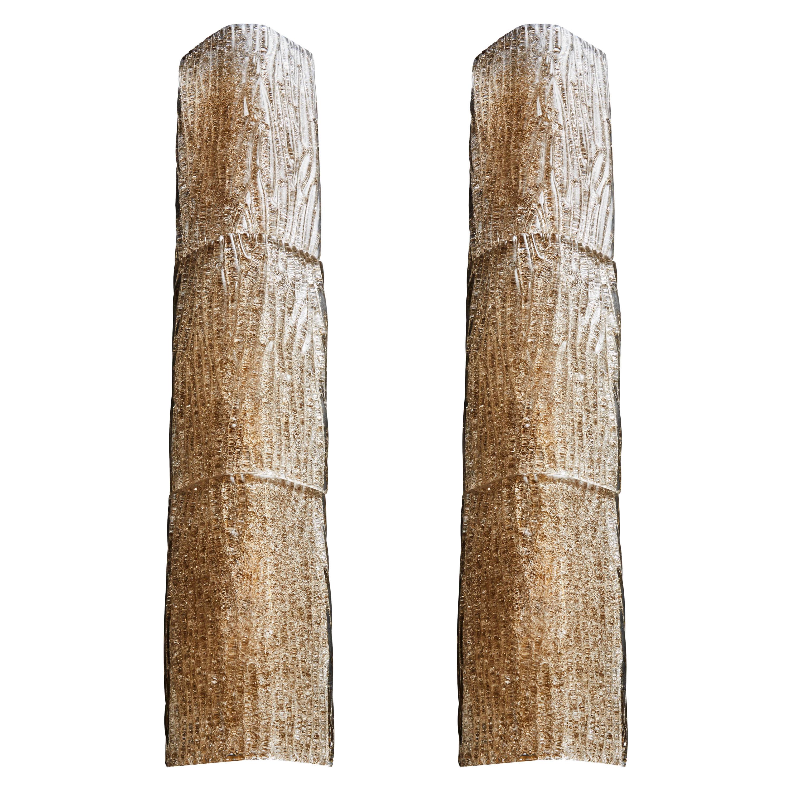 Pair of Tall Textured Murano Glass Wall Sconces