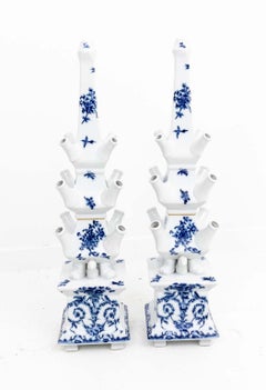 Pair of Tall Three Tiered Porcelain Tulip Vases
