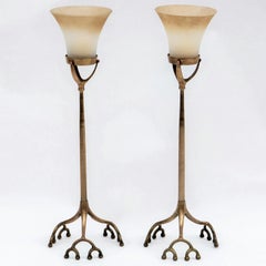 Pair of Tall Tiffany Studios Style Brass Root Candlesticks