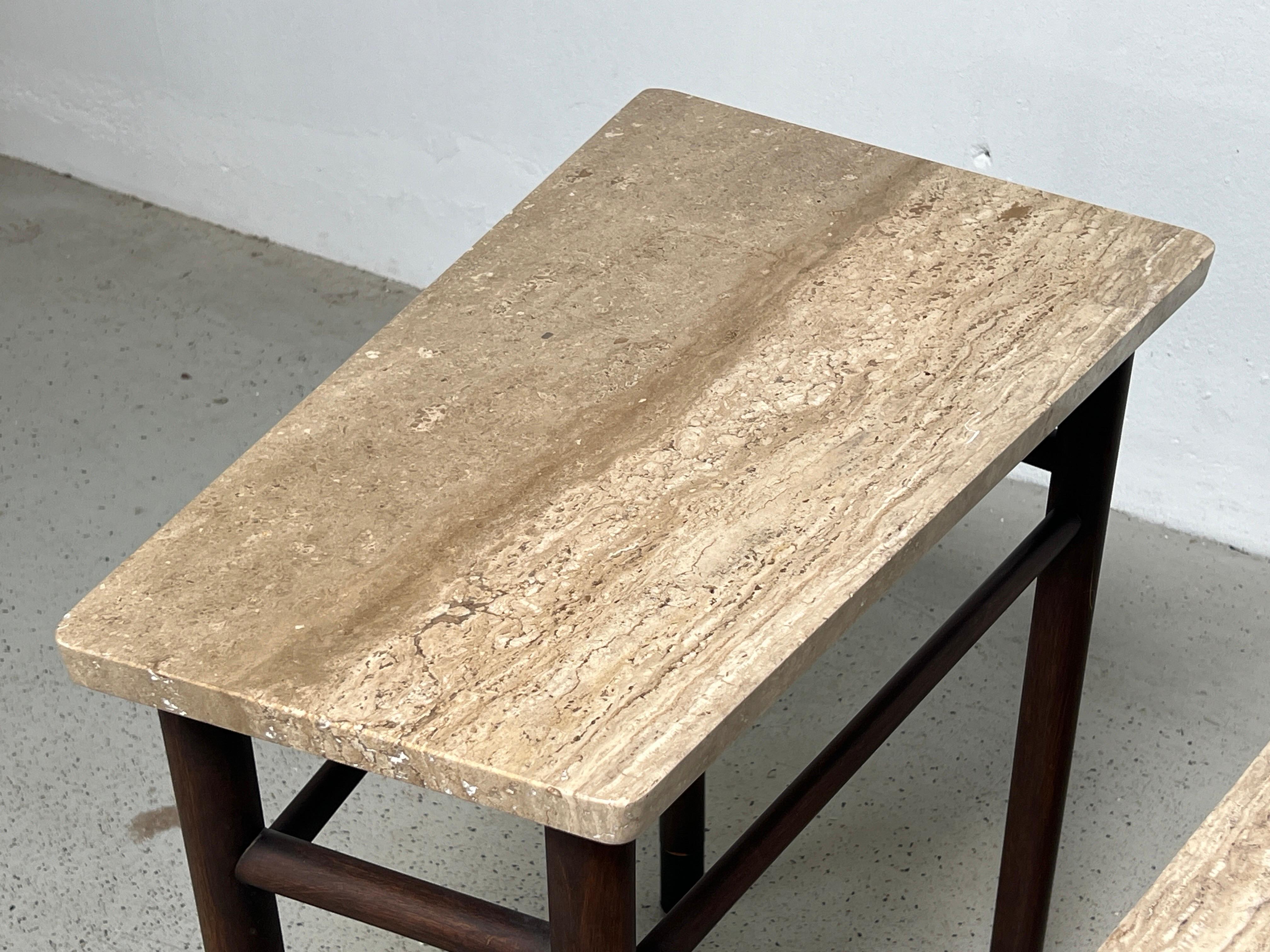 Paire de grandes tables d'appoint en travertin par Edward Wormley pour Dunbar en vente 5