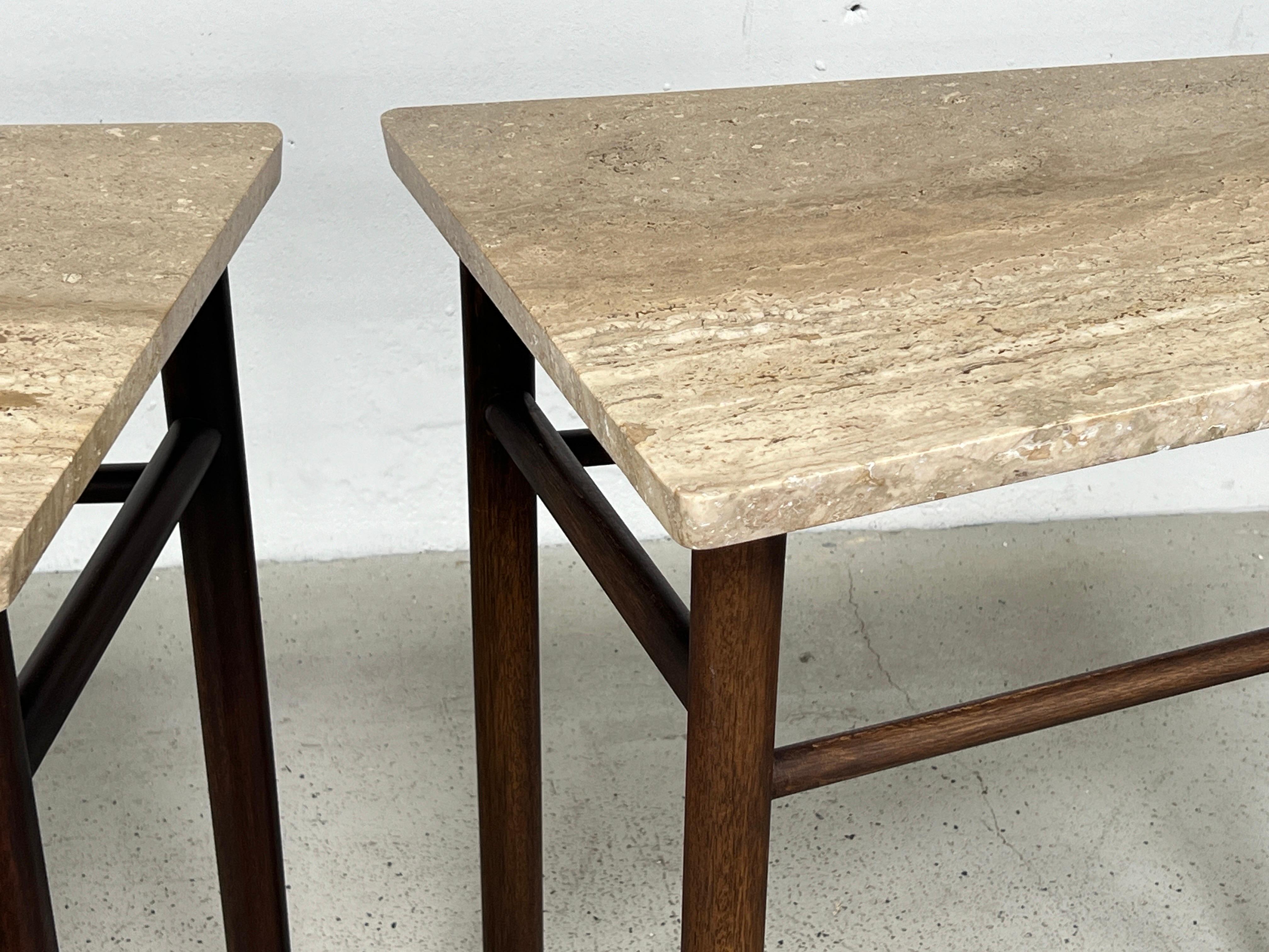 Paire de grandes tables d'appoint en travertin par Edward Wormley pour Dunbar en vente 8