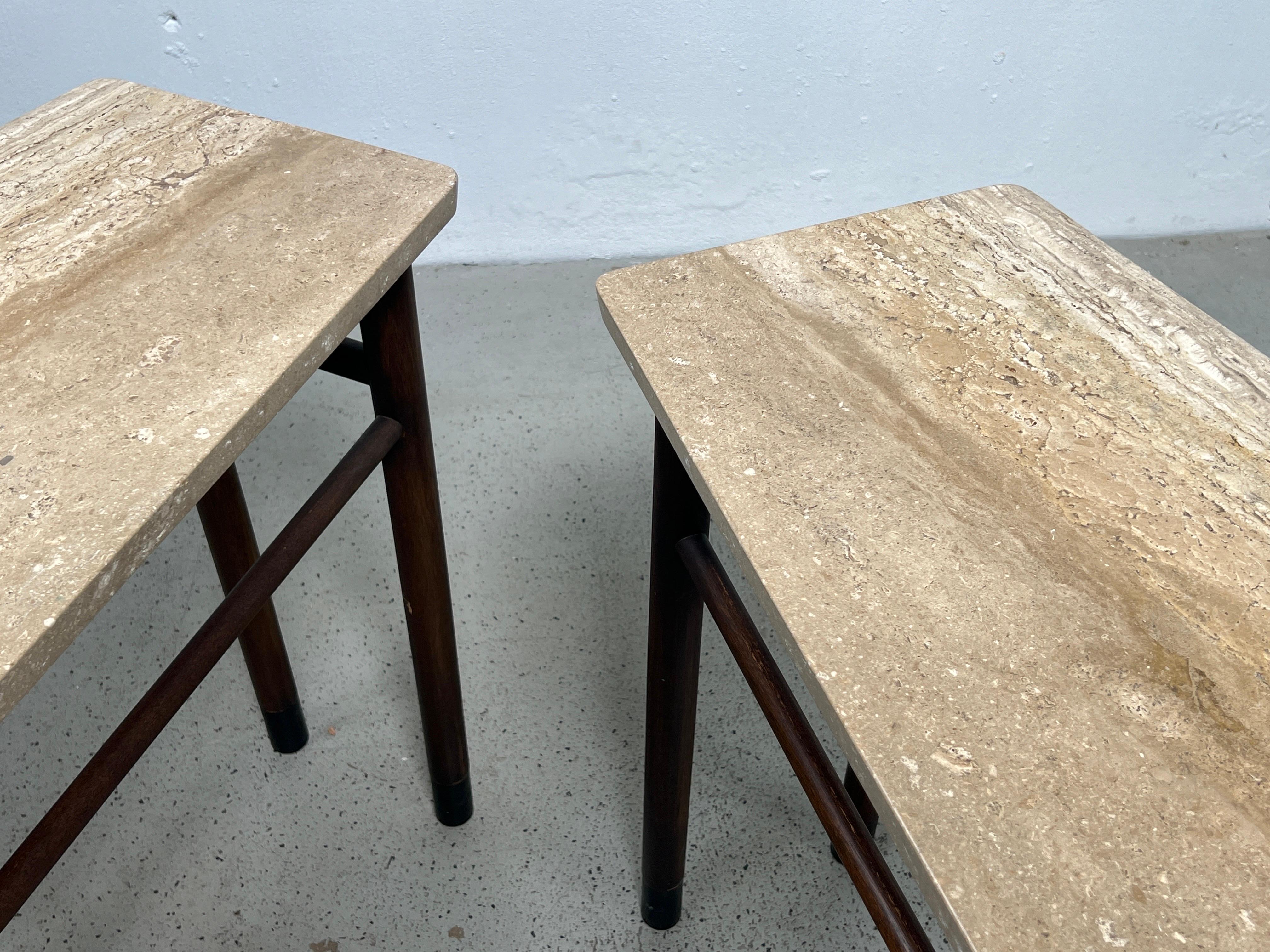 Paire de grandes tables d'appoint en travertin par Edward Wormley pour Dunbar en vente 9