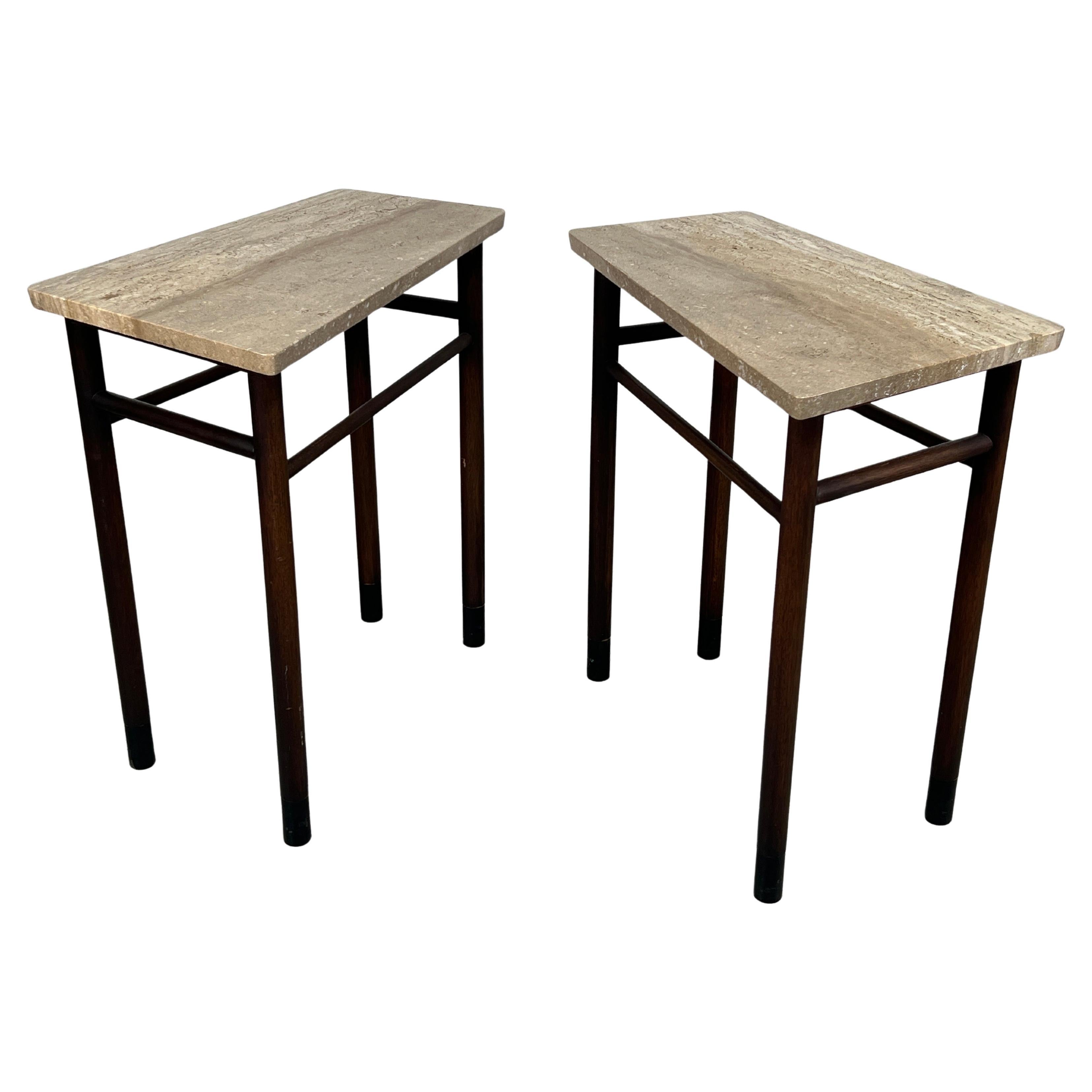Pair of Tall Travertine End Tables by Edward Wormley for Dunbar