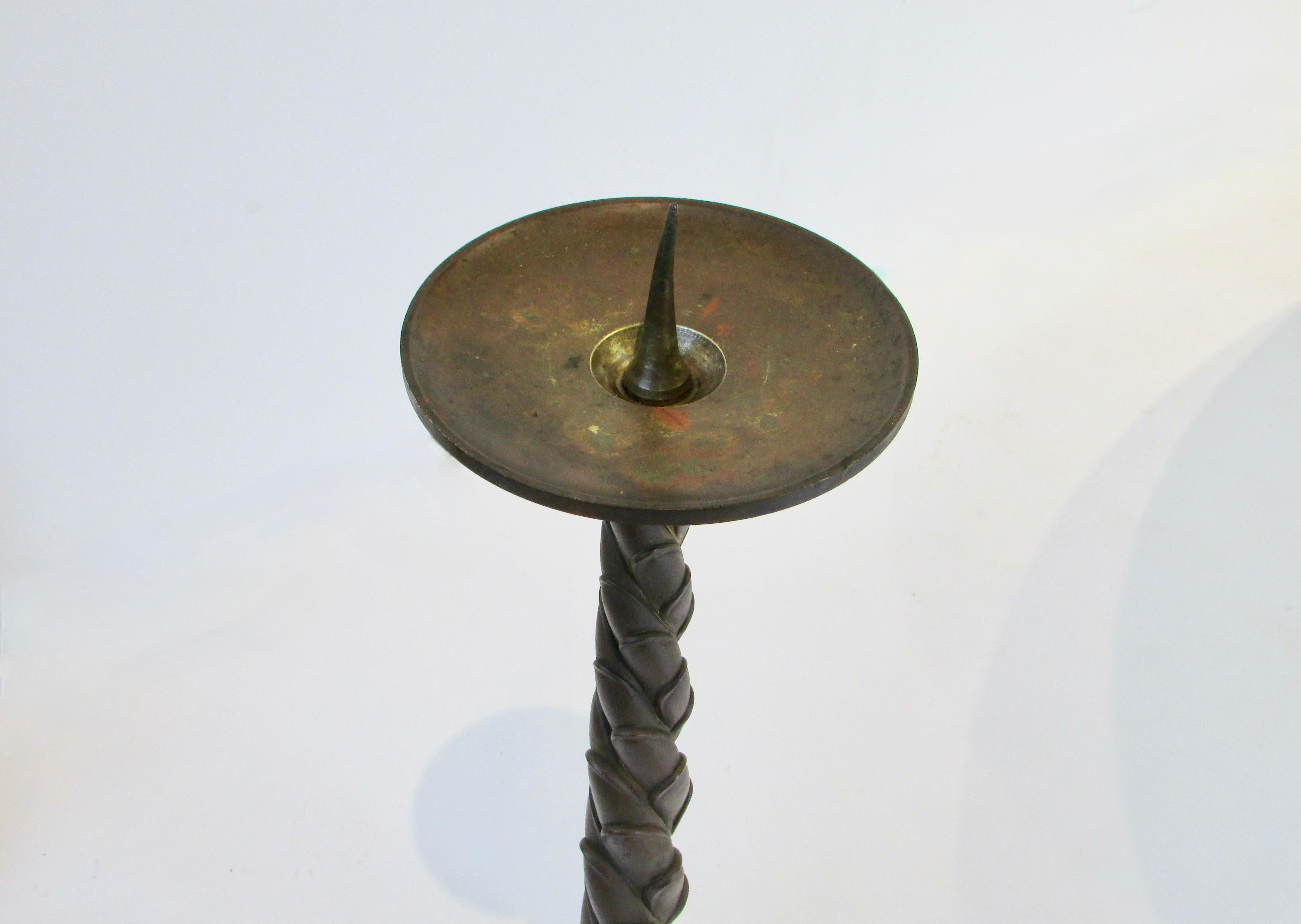 Pair of Tall Twist Column Bronze Gothic Candle Sticks For Sale 4