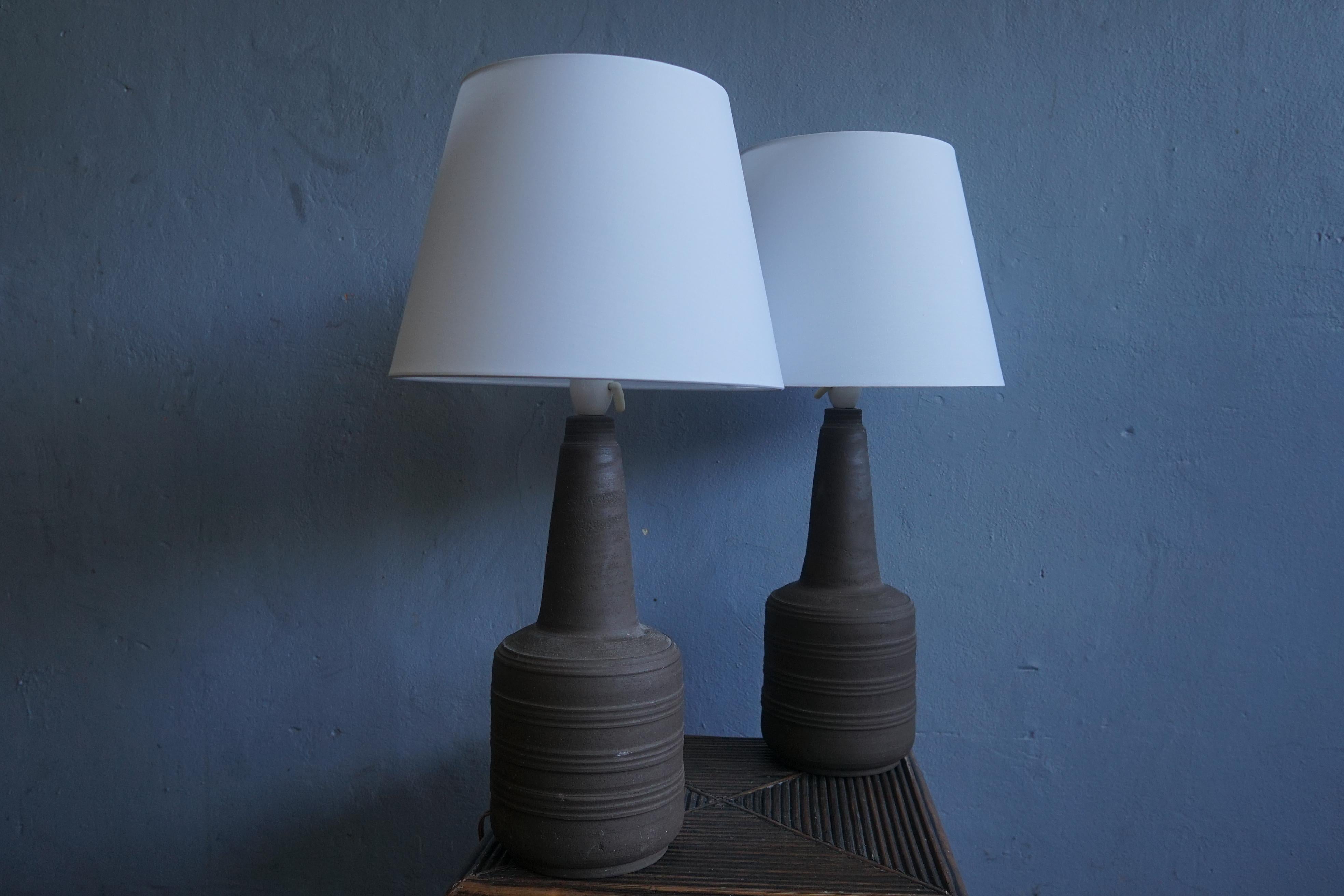 Pair of Tall Unglazed Ceramic Brutalist Lamps, 1970s 1