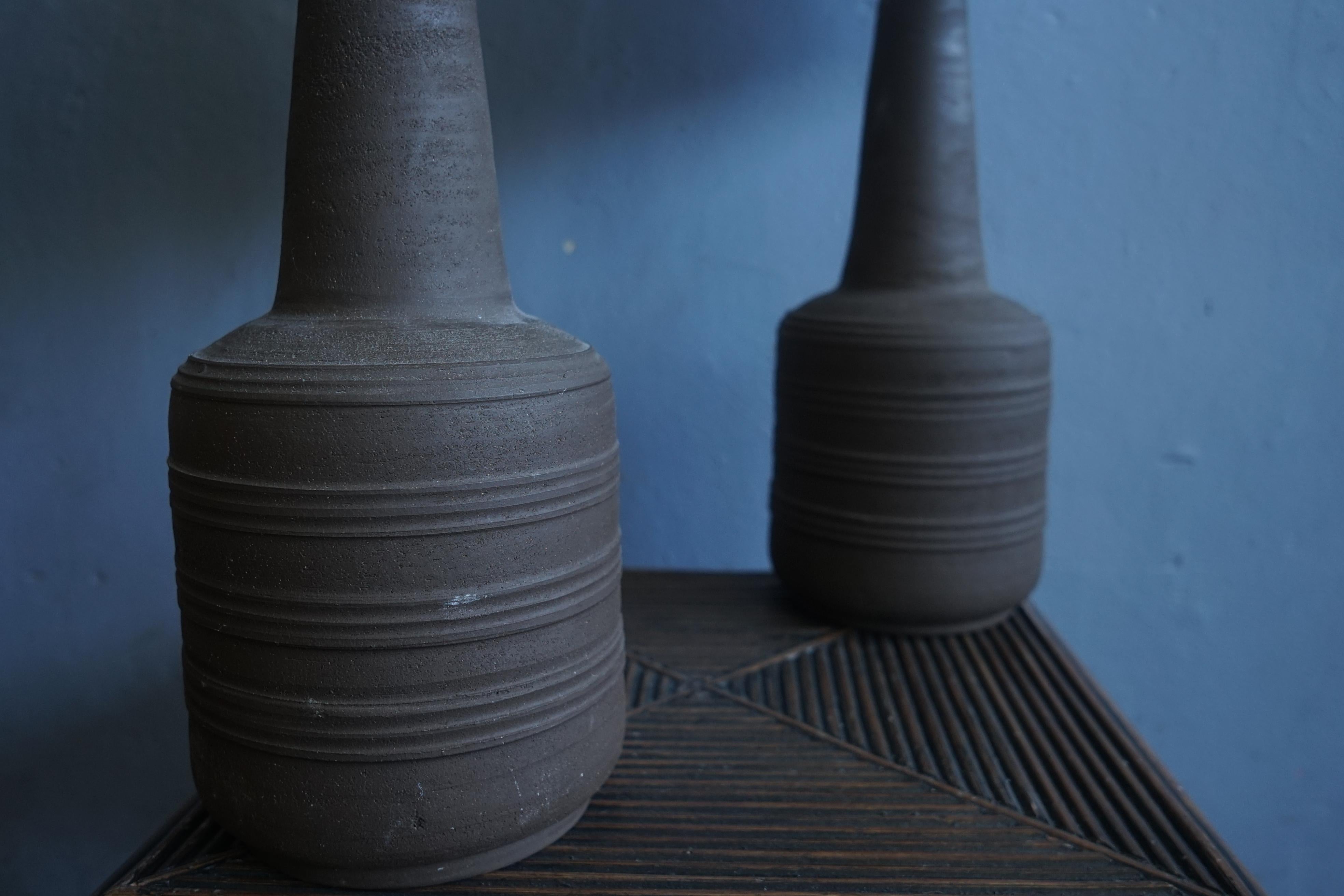 Pair of Tall Unglazed Ceramic Brutalist Lamps, 1970s 2