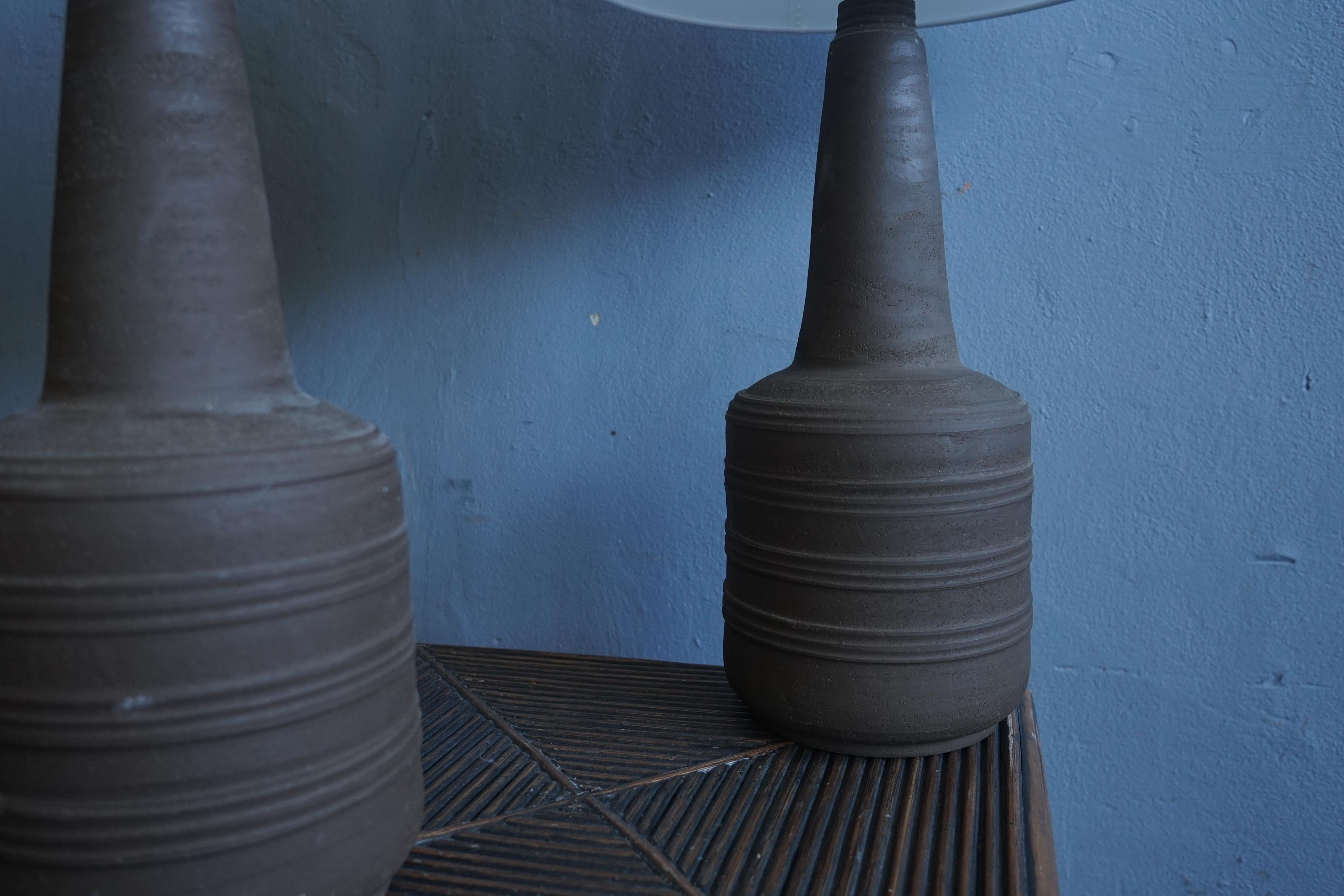 Pair of Tall Unglazed Ceramic Brutalist Lamps, 1970s 3