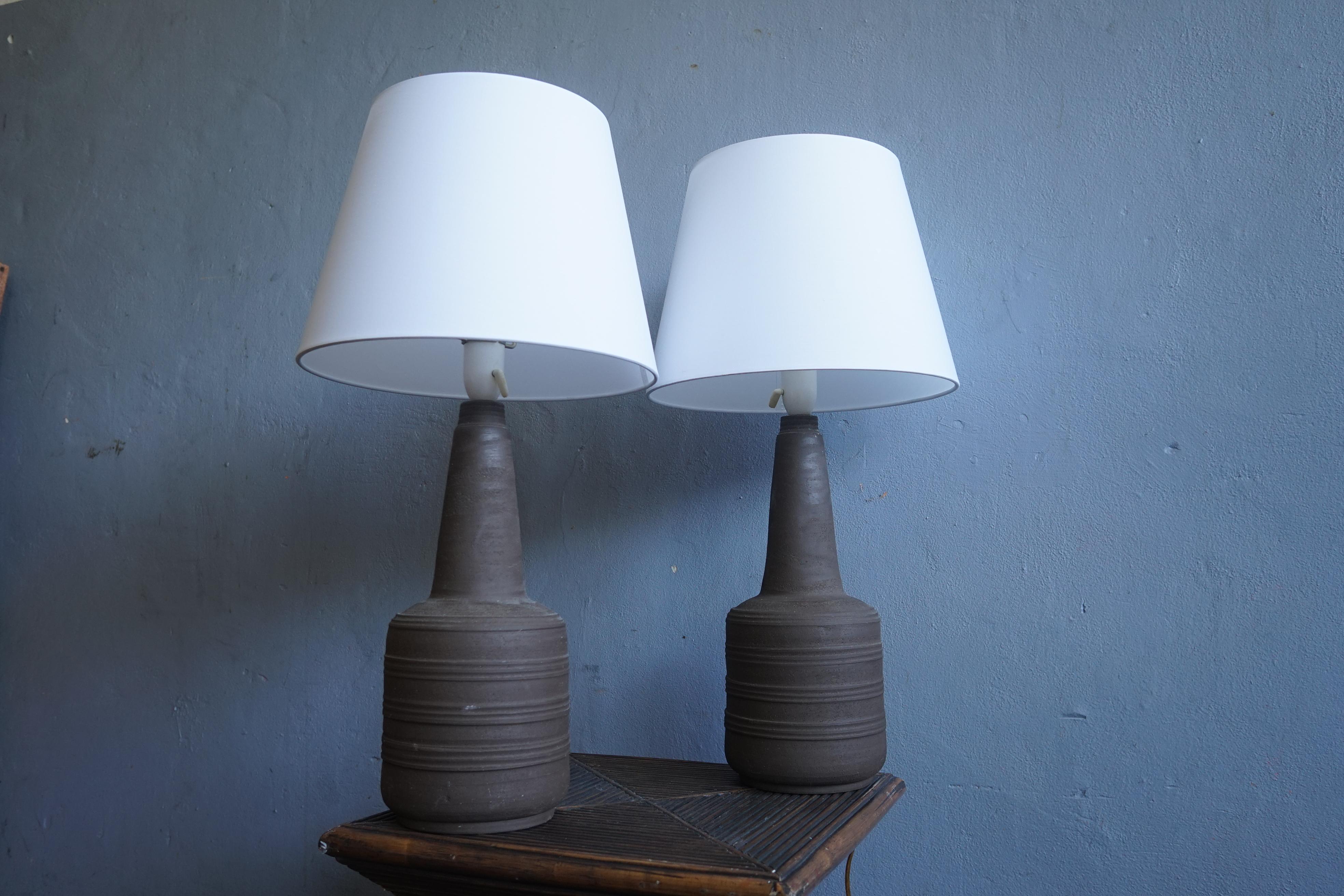 Pair of Tall Unglazed Ceramic Brutalist Lamps, 1970s 4