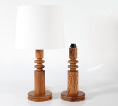 Pair of Tall Uno Kristiansson Table Lamps of Pine with Patina by Luxus Sweden