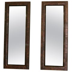 Pair of Tall Unusual Red Birch Framed Full Length Mirrors