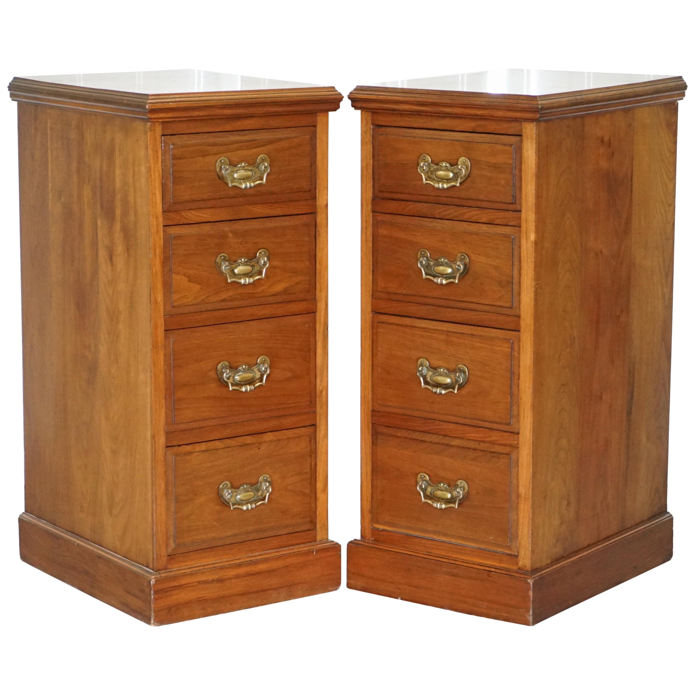 Pair of Tall Victorian Walnut Chest of Drawers, Lamp Wine Occasional End Tables