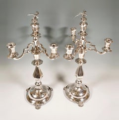 Pair of Tall Viennese Silver Art Nouveau 4-Flame Candelabras by Eberl & Co, 1920