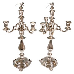 Antique Pair of Tall Viennese Silver Art Nouveau 4-Flame Candelabras by Eberl & Co, 1920