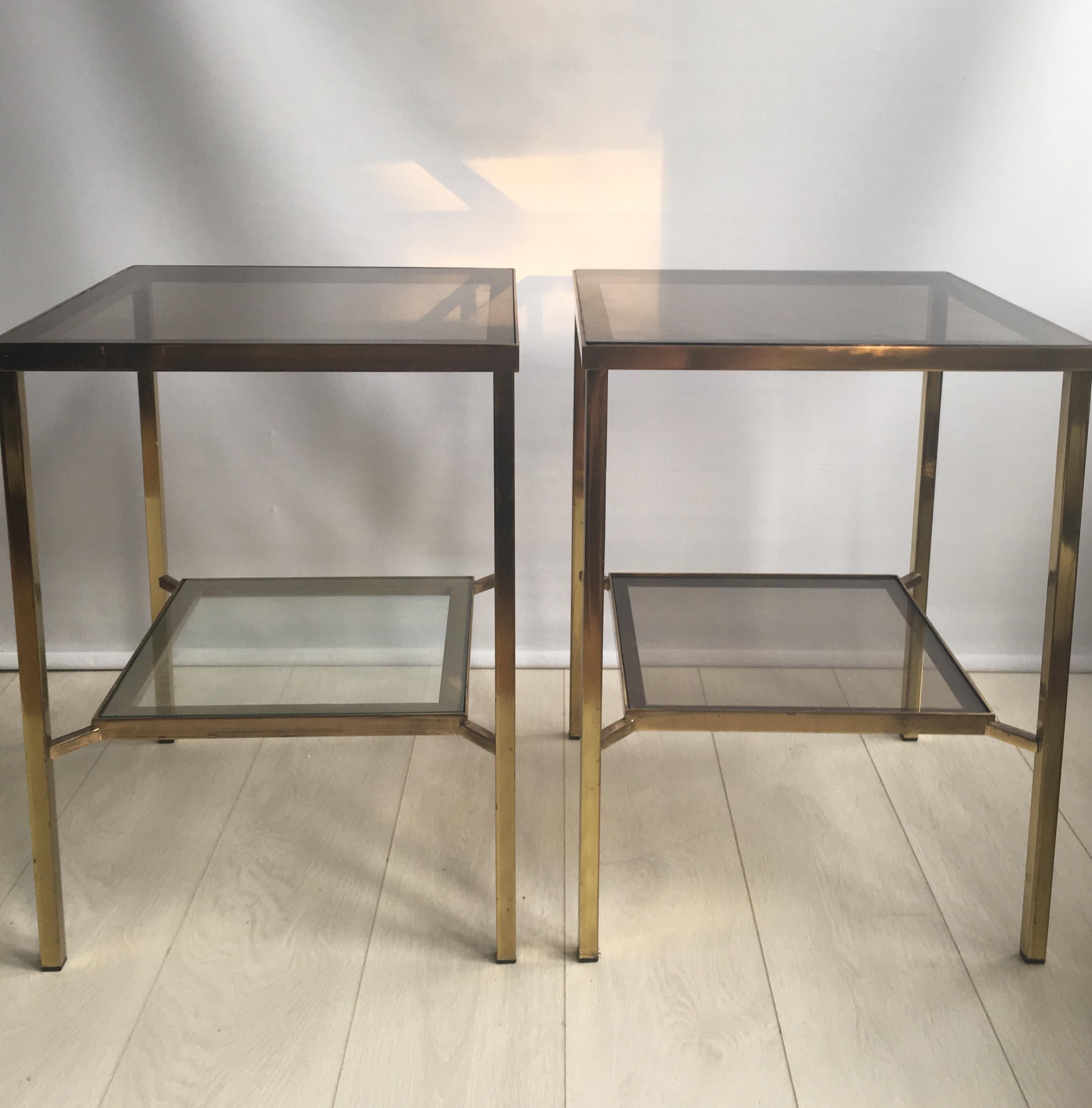Hollywood Regency Pair of Tall Vintage Brass Side Tables