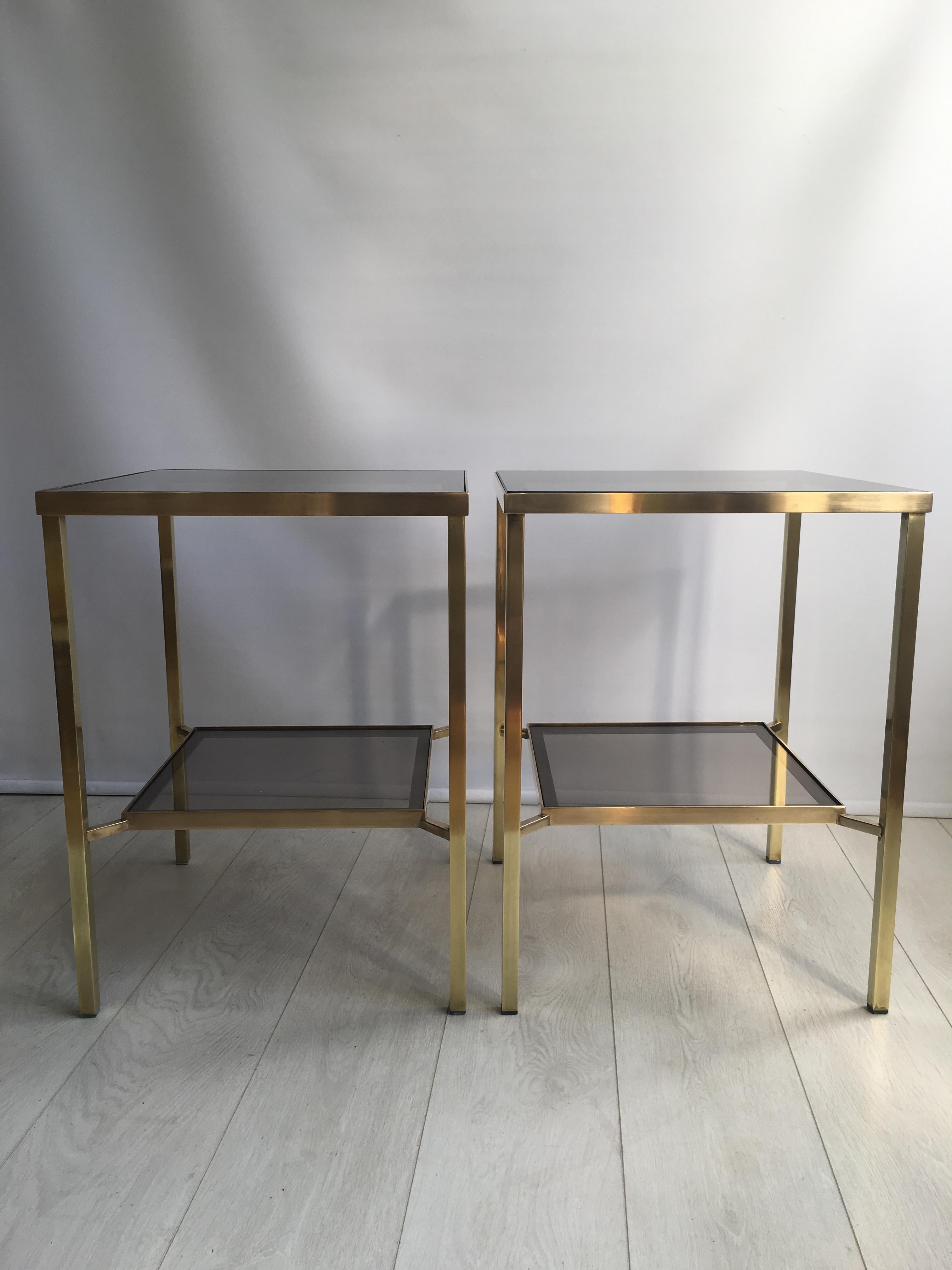 French Pair of Tall Vintage Brass Side Tables