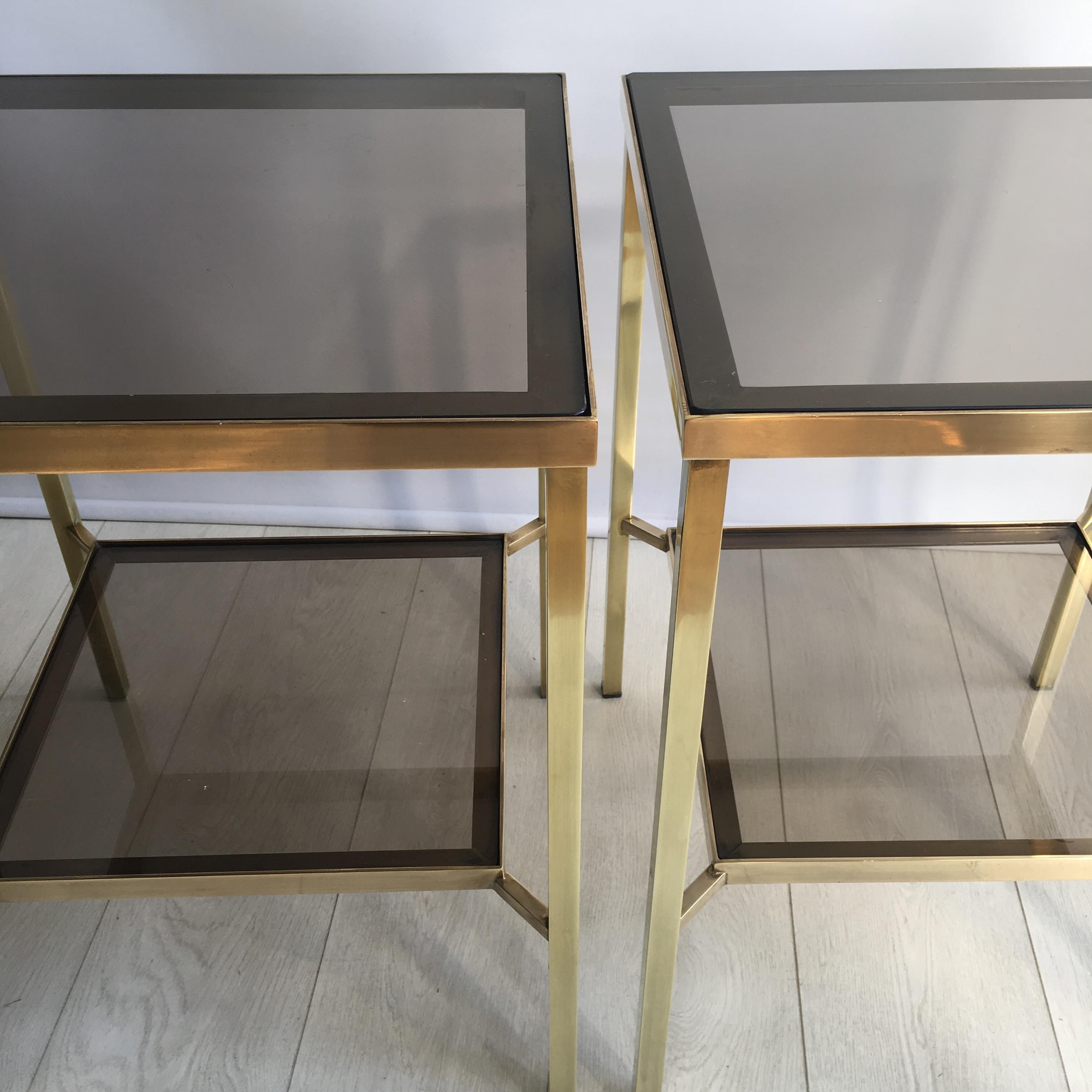 Late 20th Century Pair of Tall Vintage Brass Side Tables