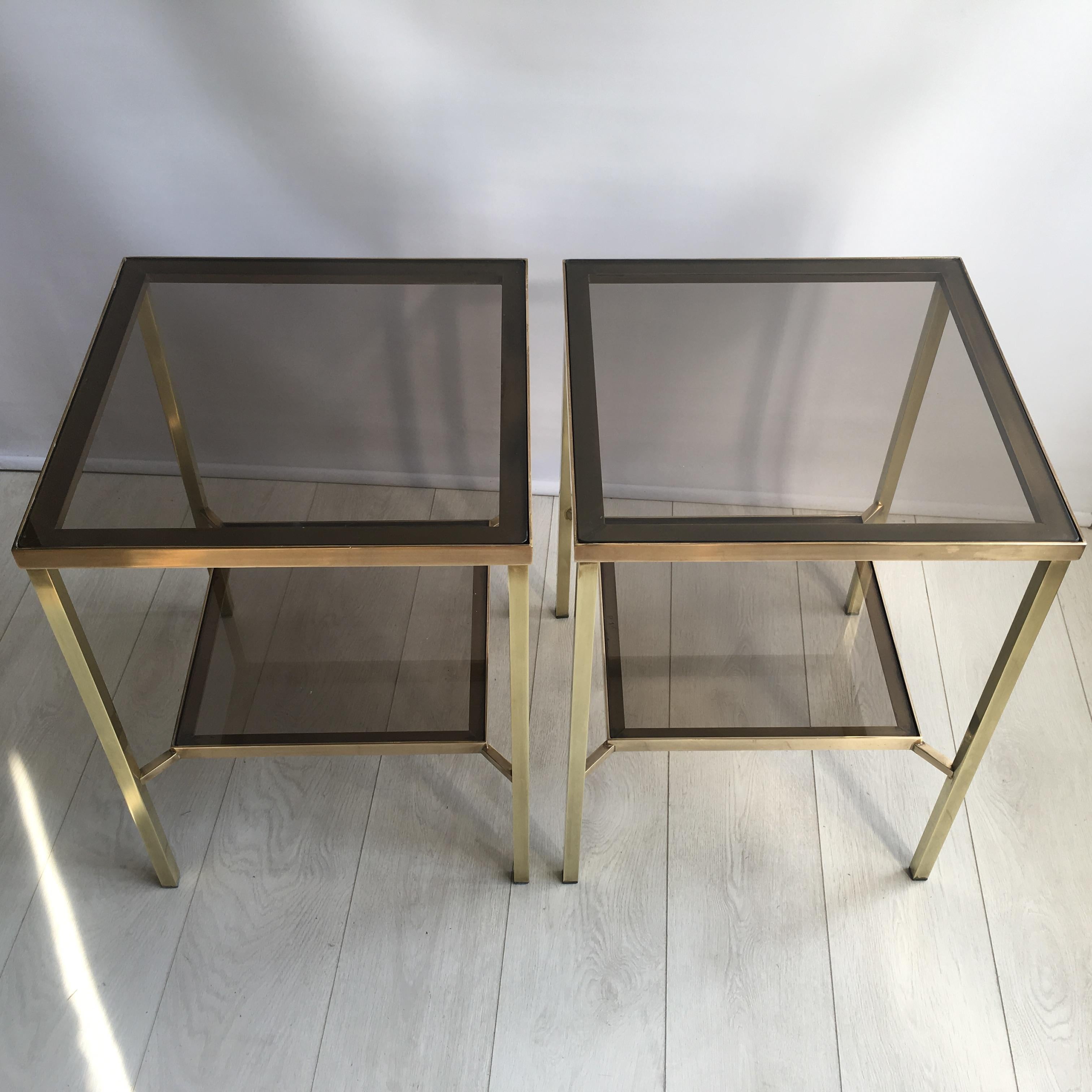 Pair of Tall Vintage Brass Side Tables 1