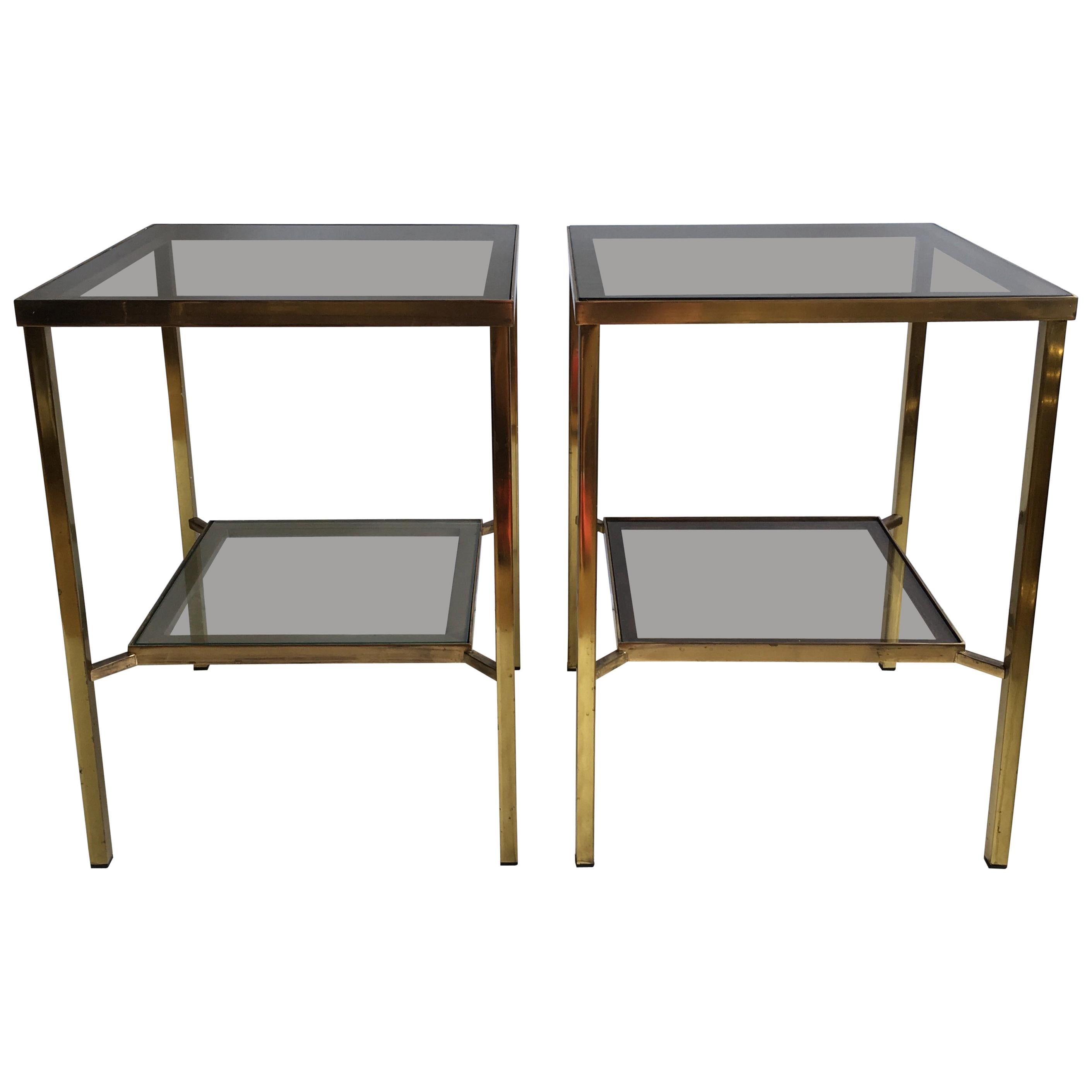 Pair of Tall Vintage Brass Side Tables