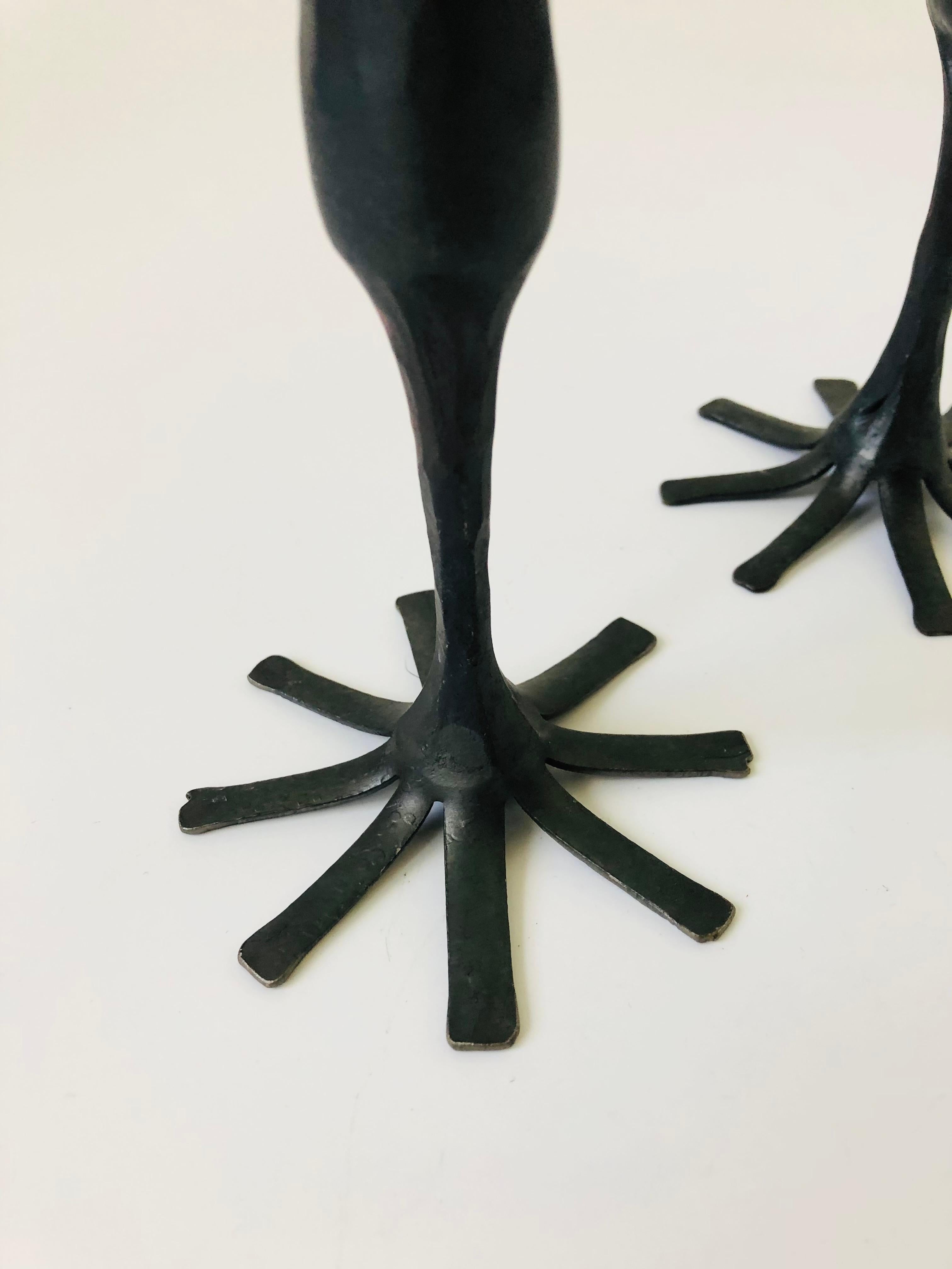 Pair of Tall Vintage Brutalist Cast Iron Candle Holders In Good Condition In Vallejo, CA
