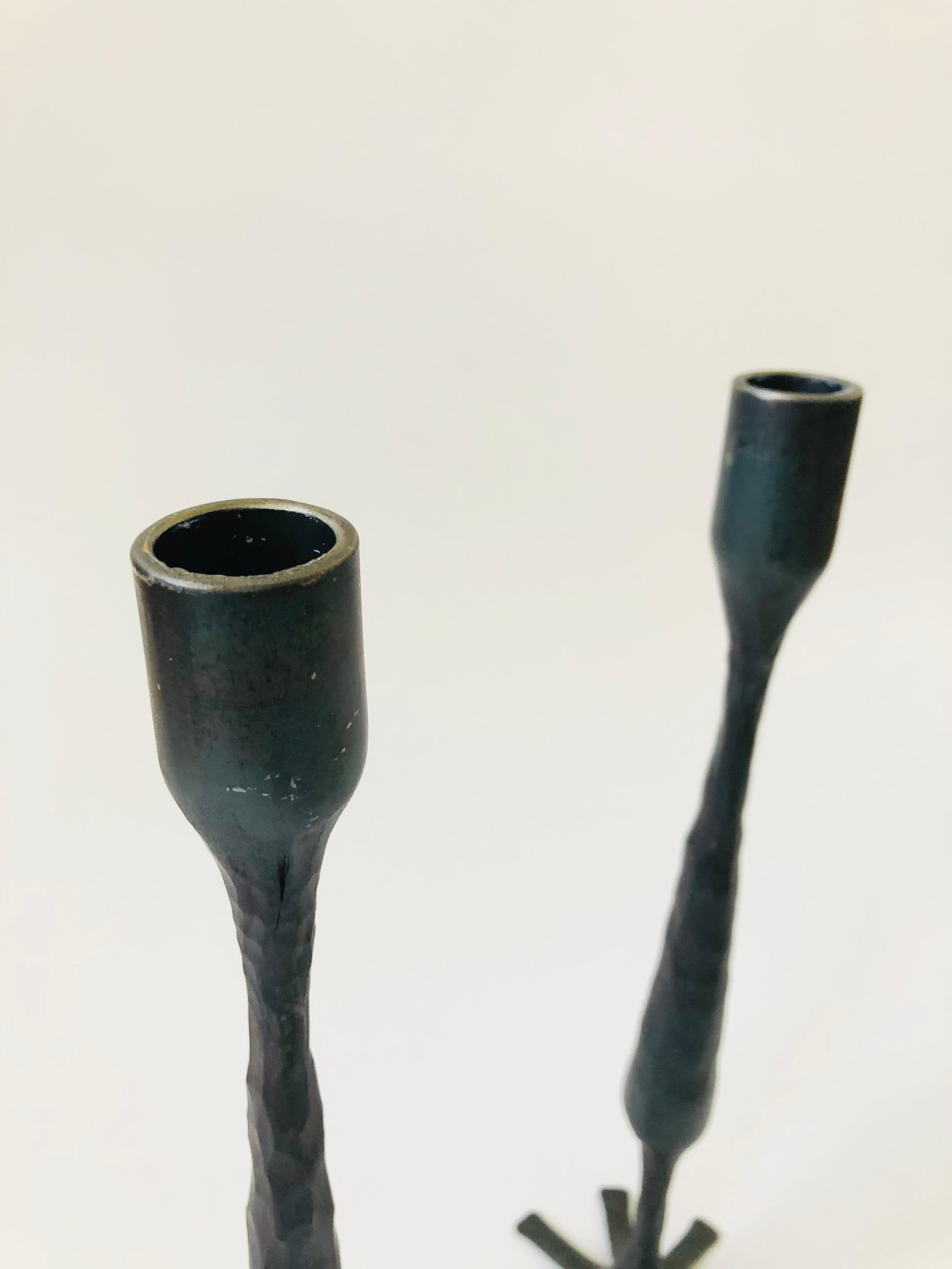 Pair of Tall Vintage Brutalist Cast Iron Candle Holders 1