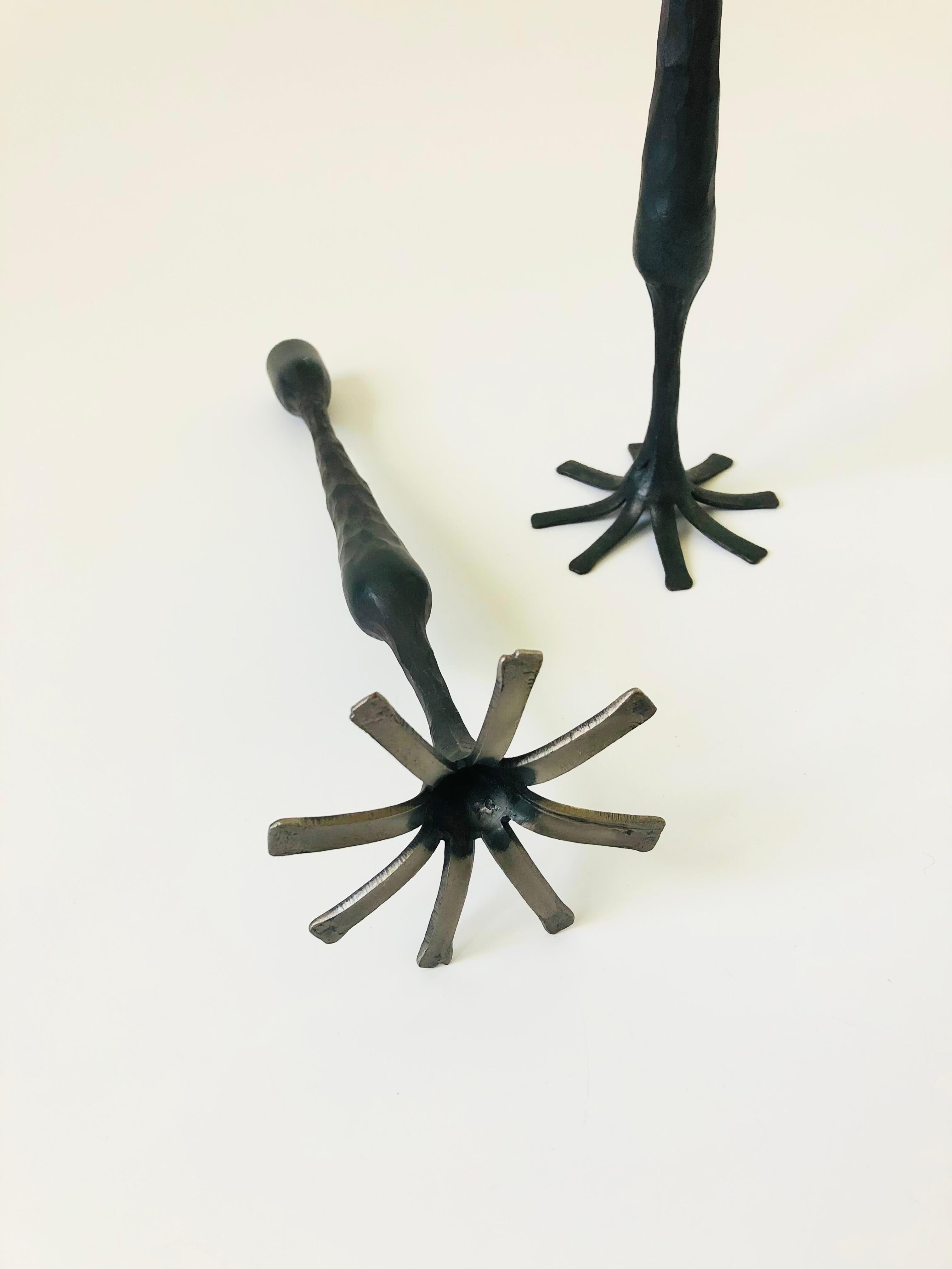 Pair of Tall Vintage Brutalist Cast Iron Candle Holders 3
