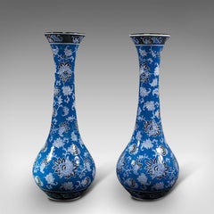 Pair of, Tall Vintage Decorative Lily Vases, French, Ceramic, Flower, Baluster