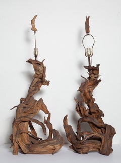 Pair of Tall Vintage Driftwood Lamps