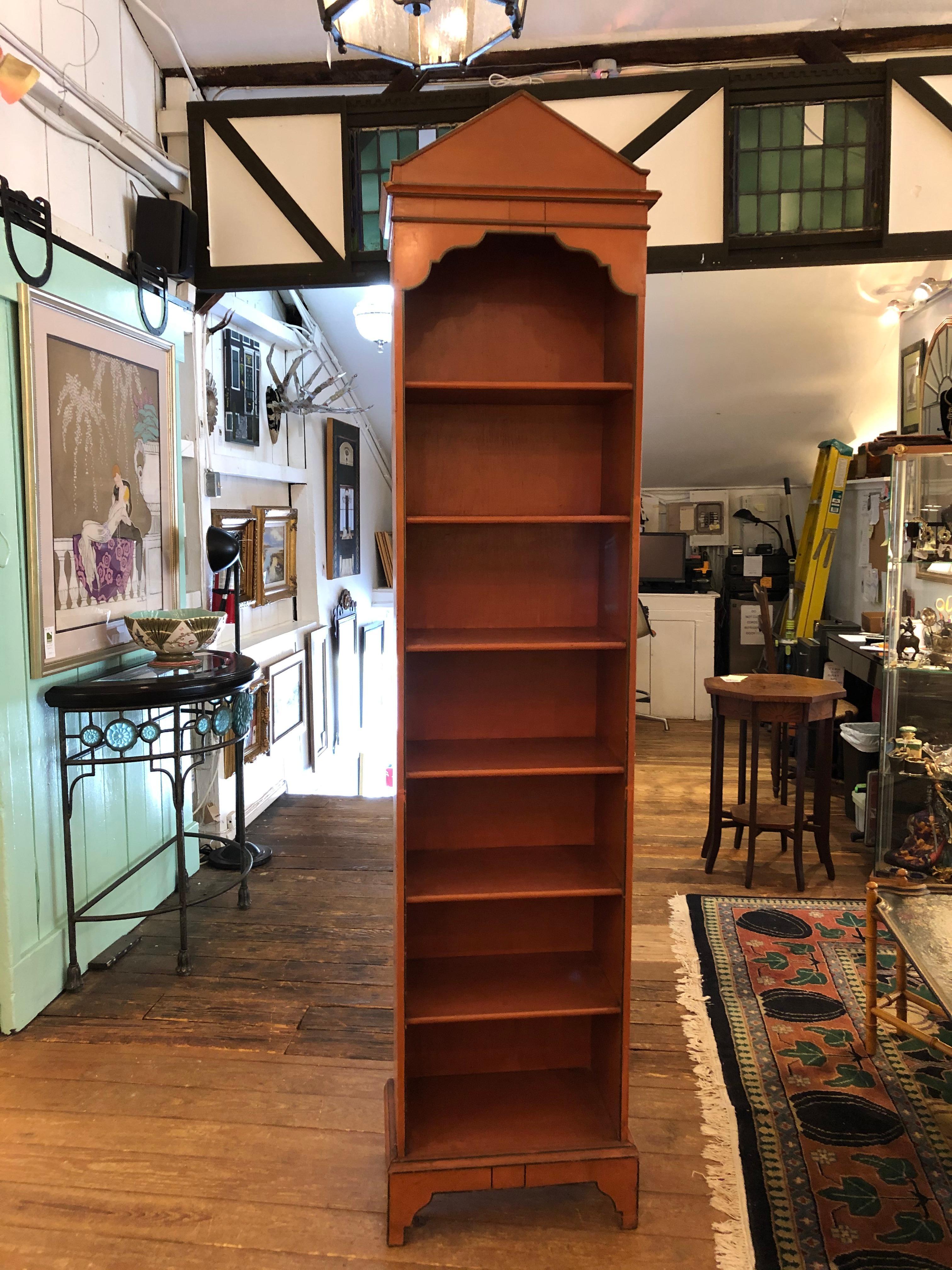 Pair of Tall Vintage English Painted Terracotta Wood Étagère Bookshelves 1