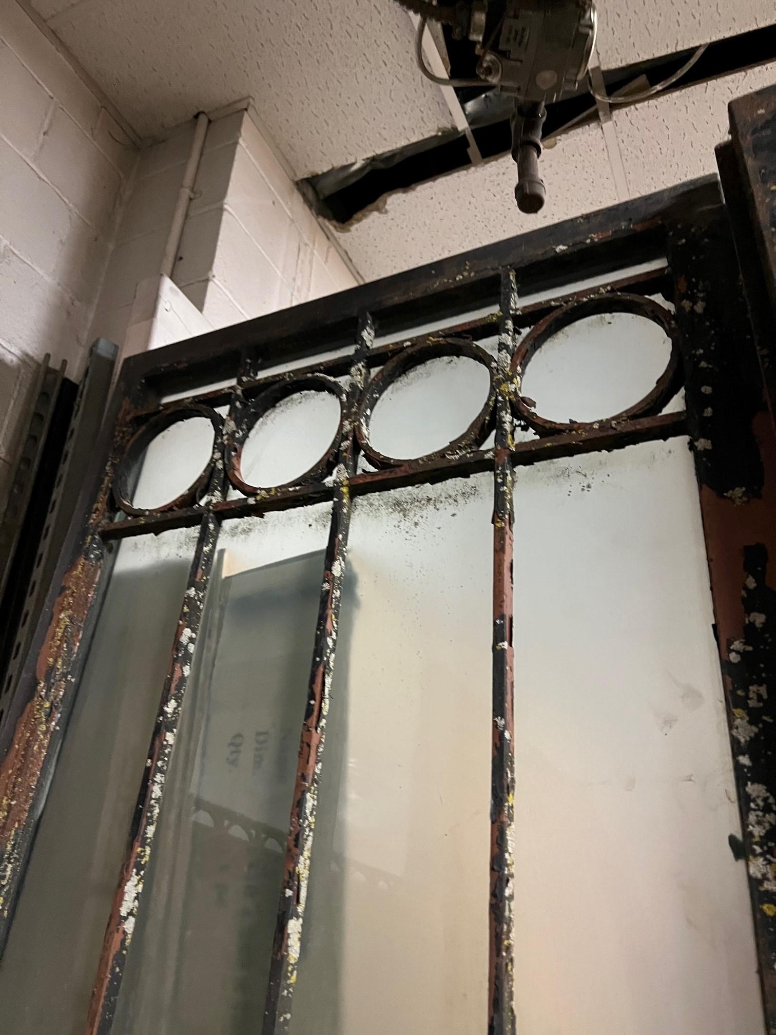 Pair of Tall Vintage Iron Doors with Frosted Glass  For Sale 7