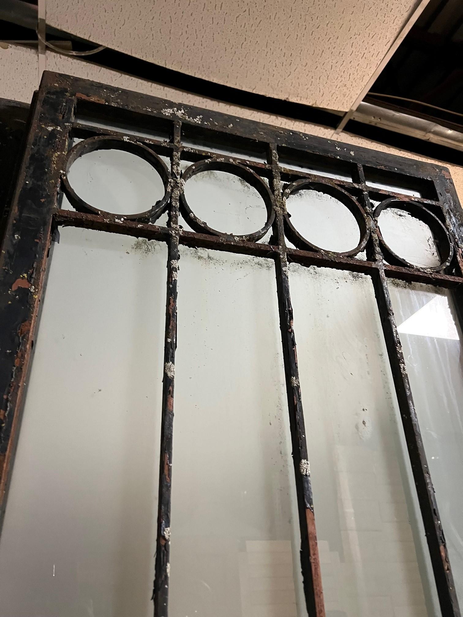 Pair of Tall Vintage Iron Doors with Frosted Glass  For Sale 8