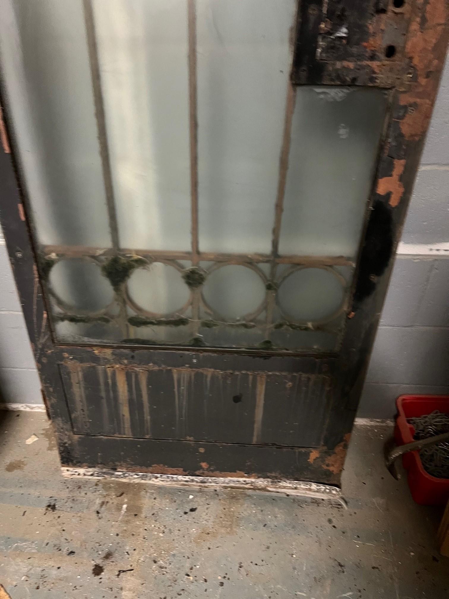 Pair of Tall Vintage Iron Doors with Frosted Glass  For Sale 10