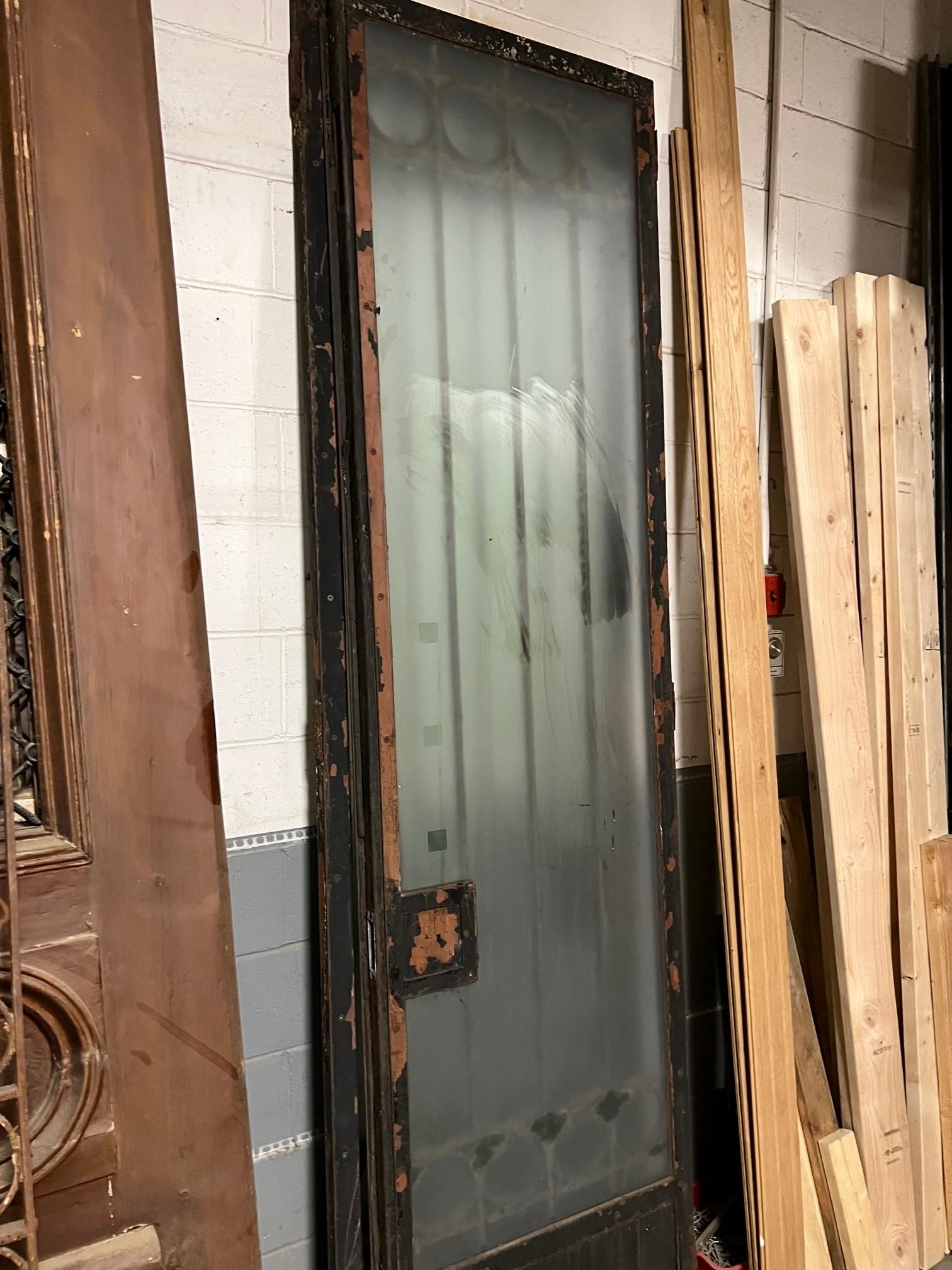 Pair of Tall Vintage Iron Doors with Frosted Glass  For Sale 12
