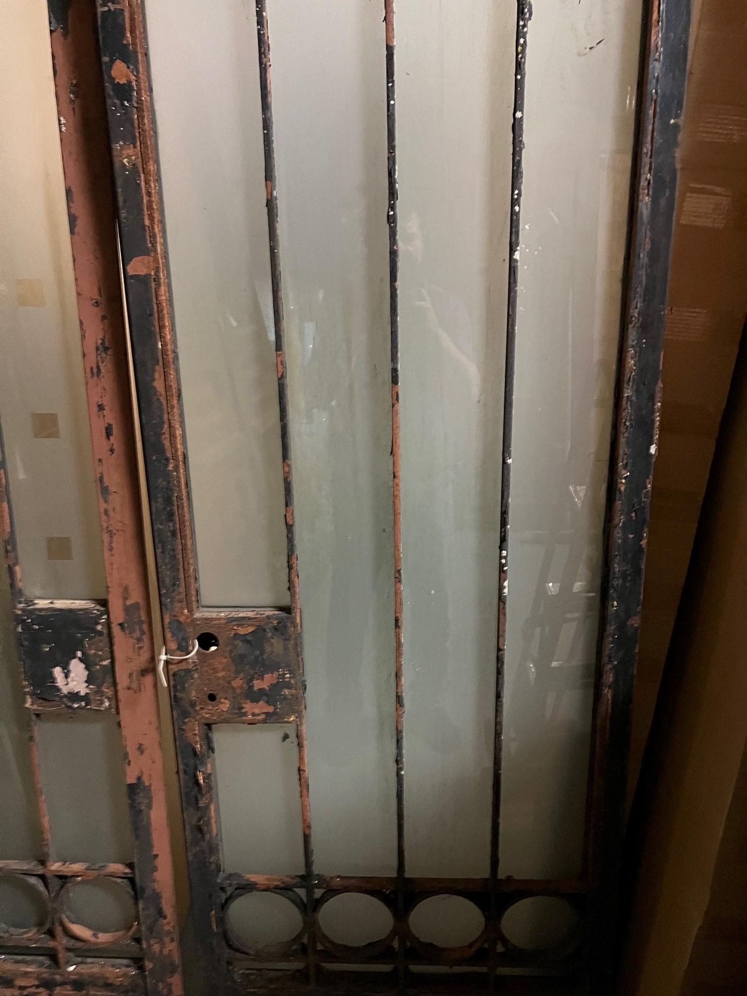 American Pair of Tall Vintage Iron Doors with Frosted Glass  For Sale